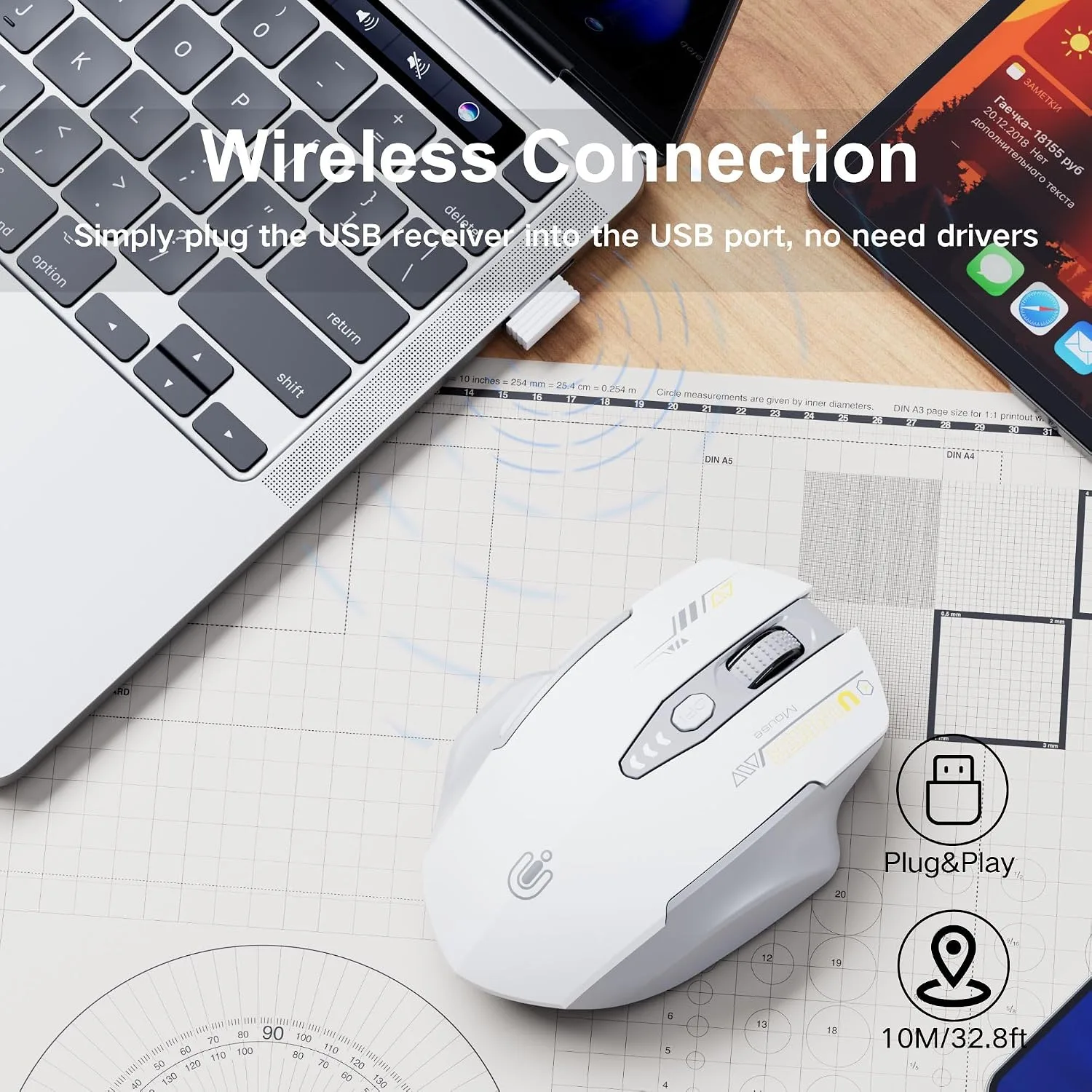 Uineer Wireless Mouse, 2.4GHz Rechargeable Computer Mouse, Battery Display