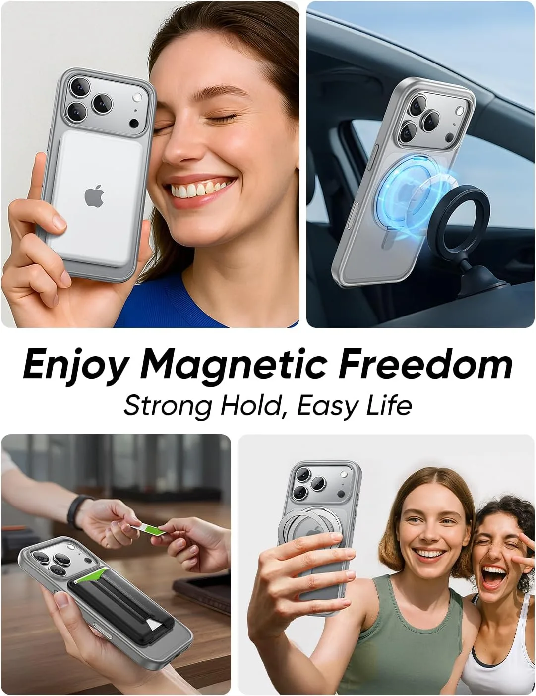 MAGIC JOHN 360° Rotatable Magnetic Invisible Stand for iPhone 17 Pro Case [Camera Control Button] [Compatible with MagSafe] 16FT Shockproof for iPhone 17 Pro Case with Kickstand, Gray