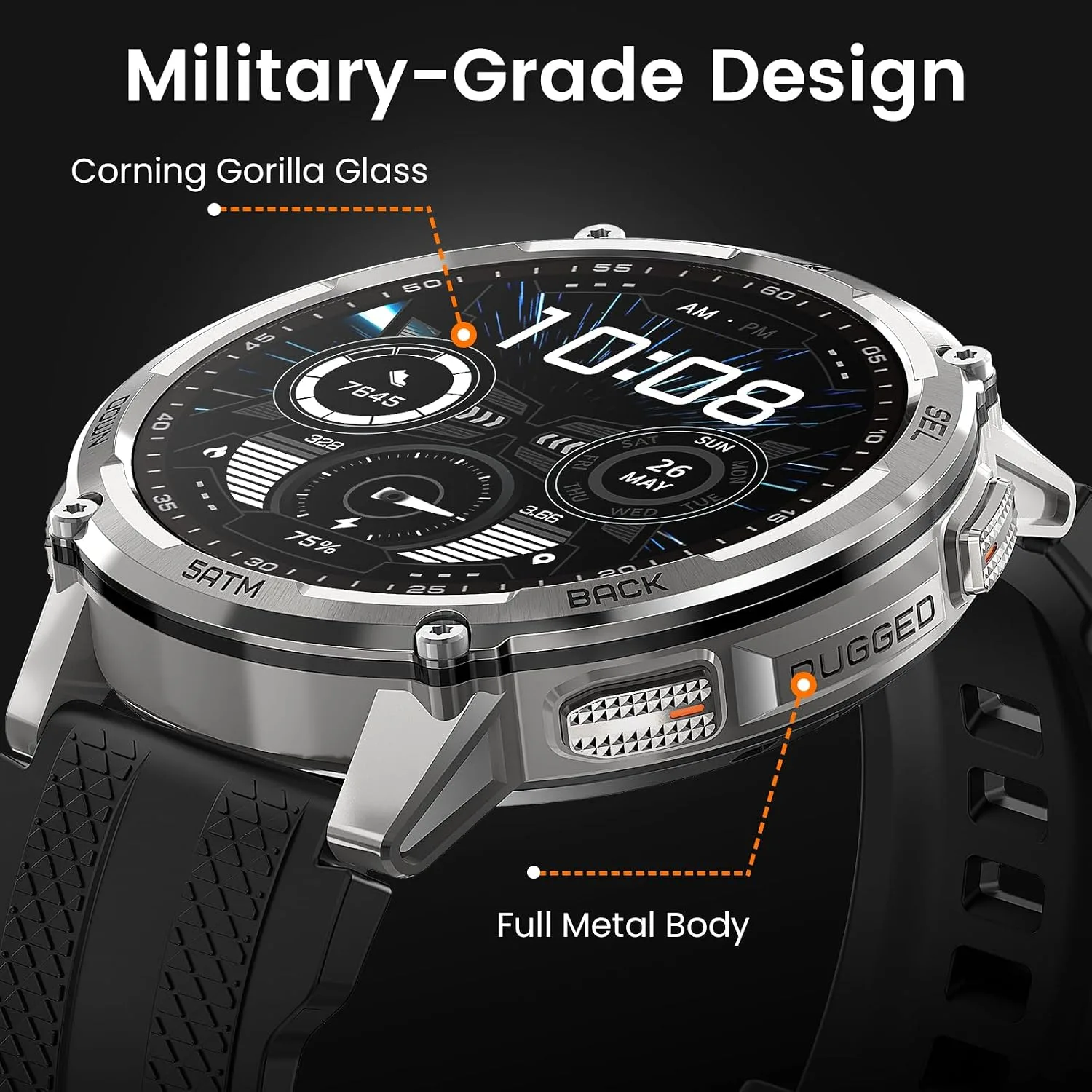 KOSPET Tank T4C GPS Smart Watch, 5ATM & IP69K Waterproof, LED Flashlight