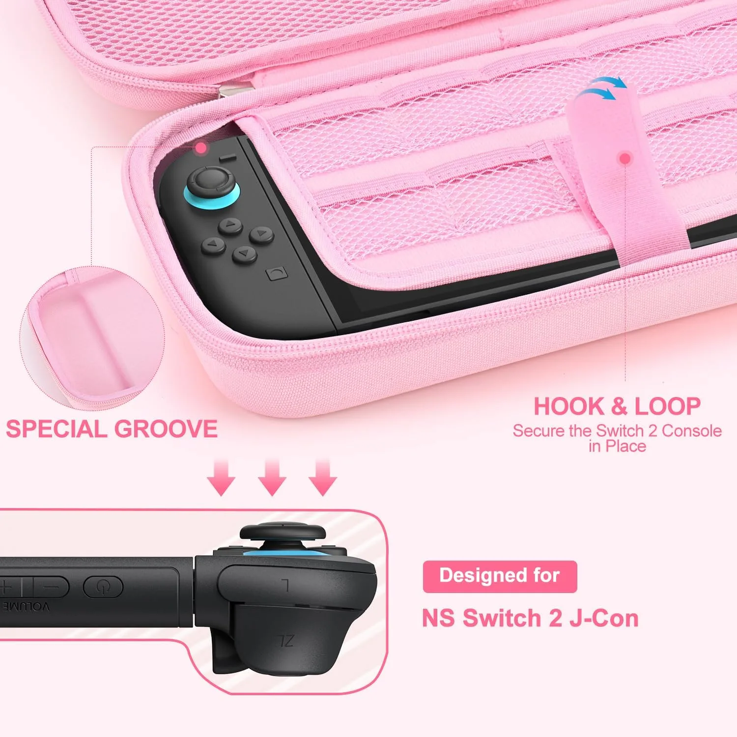 innoAura Switch 2 Case 14-in-1 Bundle for NS Switch 2 (2025), with Carrying Case, Protective Cover, Thumb Grips, Screen Protector, Cute Pendant and Sticker, Pink