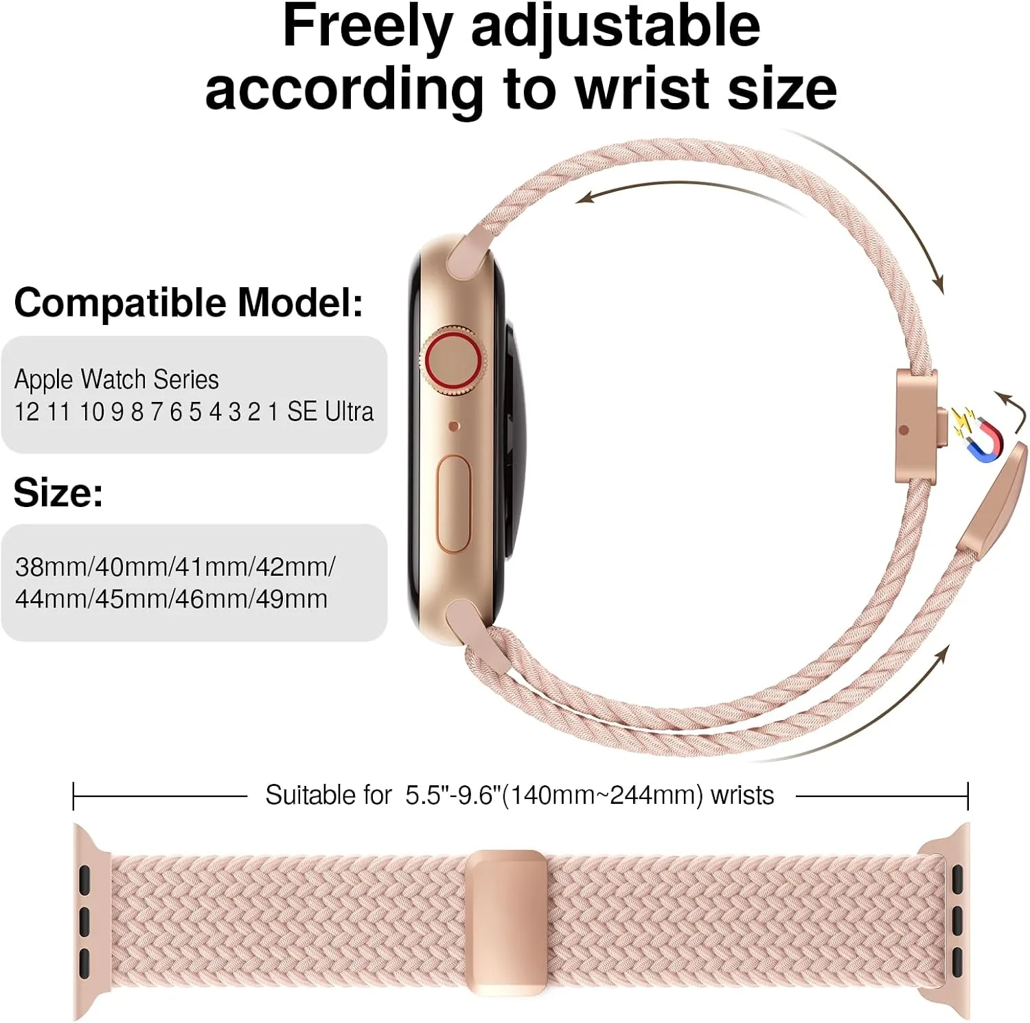 Braided Stretchy Magnetic Sport Band for Apple Watch Bands for Women Men