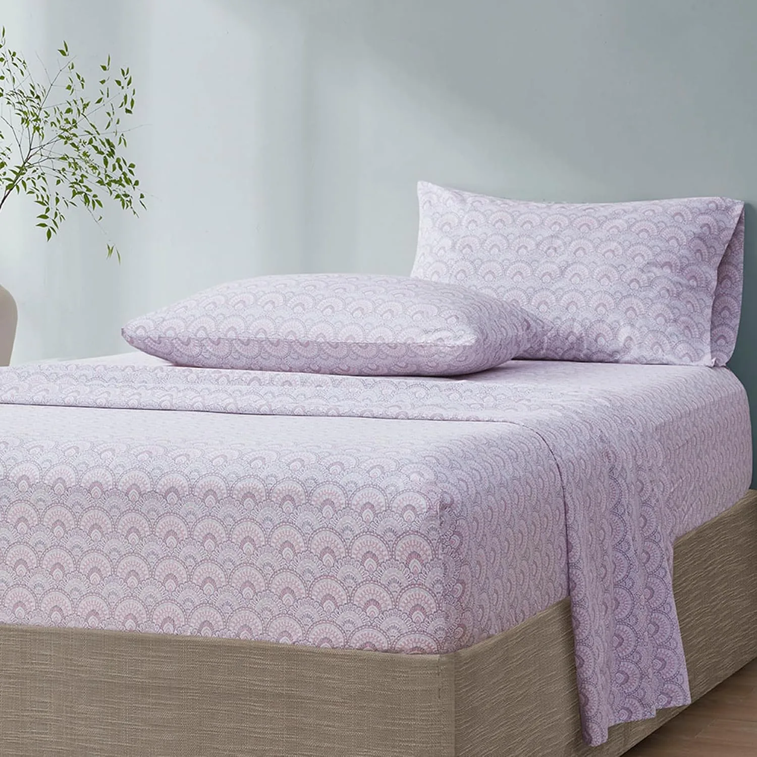 Comfort Spaces 100% Cotton Percale Sheets Queen Size 4 Pcs, Tabitha Purple