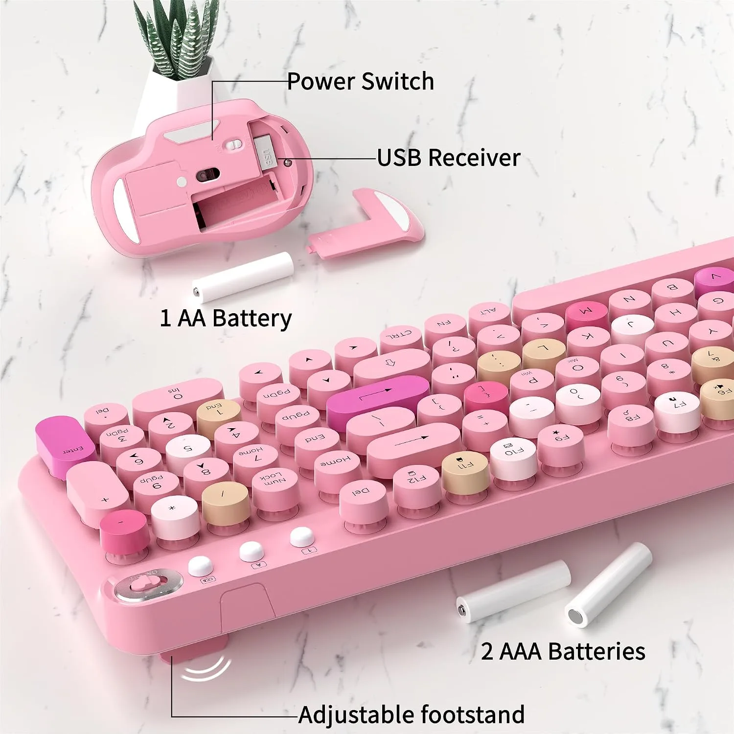 Colorful Wireless Keyboard and Mouse Combo (Pink Colorful)