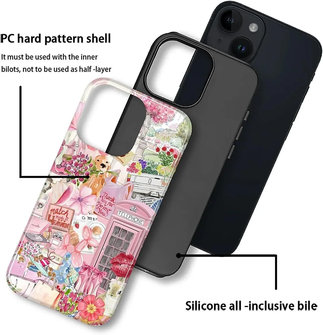 DAIZAG Case for iPhone 14 Plus,Mixed 2 Layer Design Shockproof Soft TPU Ddouble Protection Phone Case for iPhone 14 Plus-Cute Pink Animal Garden Collage