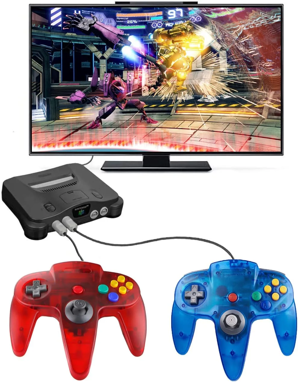 ZeroStory Classic N64 Controller, Wired N64 Controller Upgraded Joystick for N64 Video Game Console (Transparent Red and Transparent Blue)