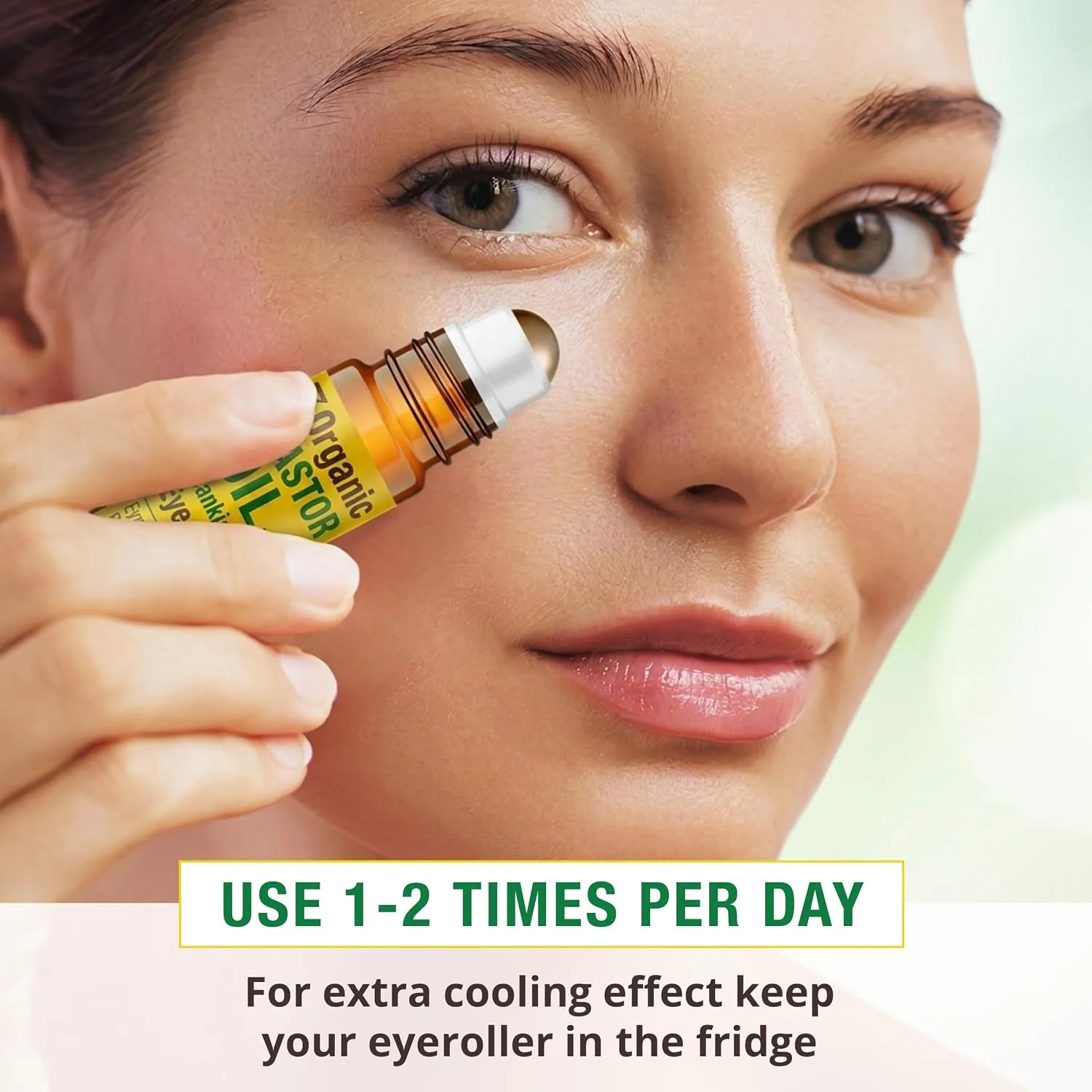 Seven Minerals Organic Castor Oil Roll On Eye Roller for Under Eye Bags, Dark Circles & Wrinkles - Organic Blend of Castor Oil And Frankincense - Brightens, and Revitalizes Skin & Face - 0.33 fl oz