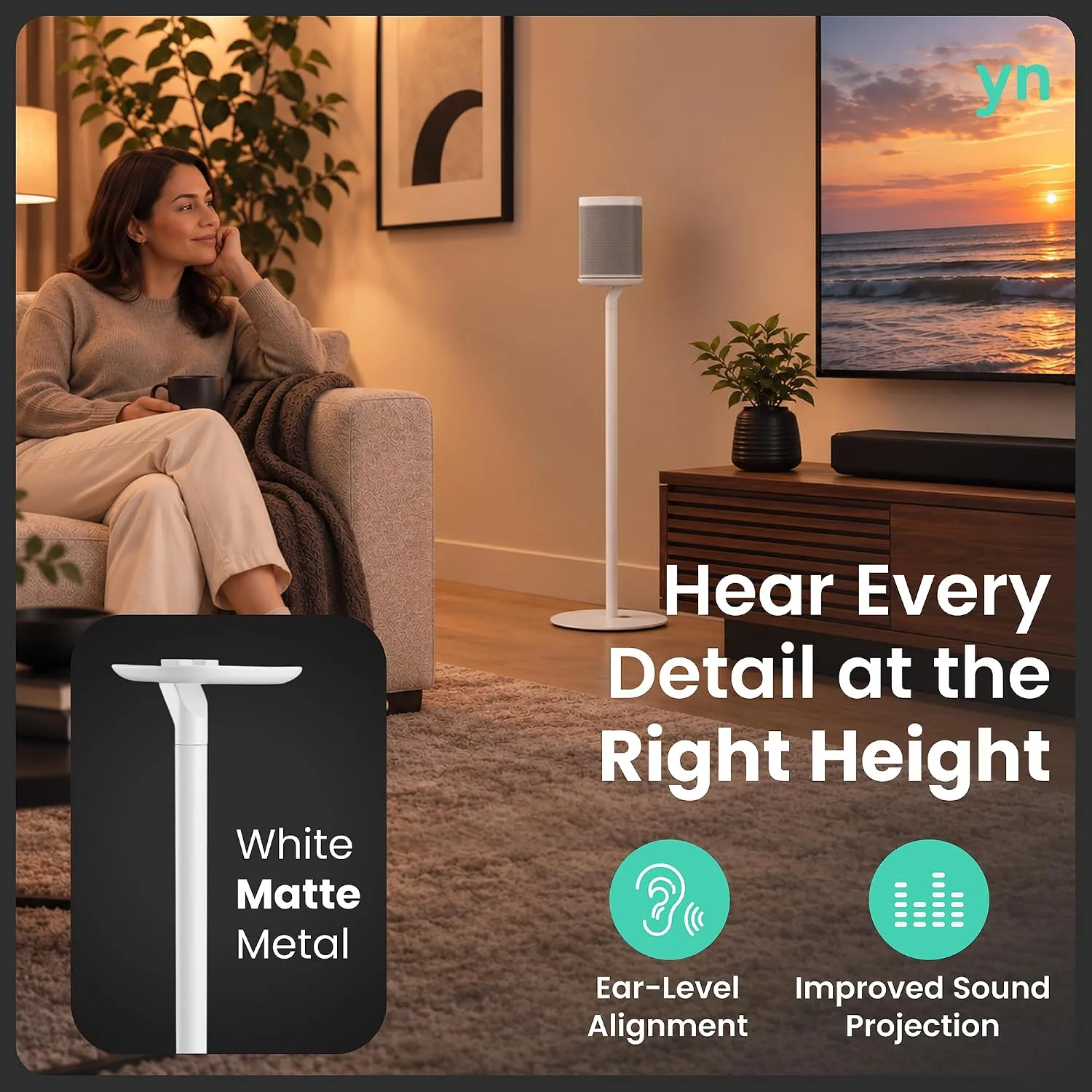 ynVISION.DESIGN Speaker Stands for Sonos One/One SL & Play:1, White, 2 Pack