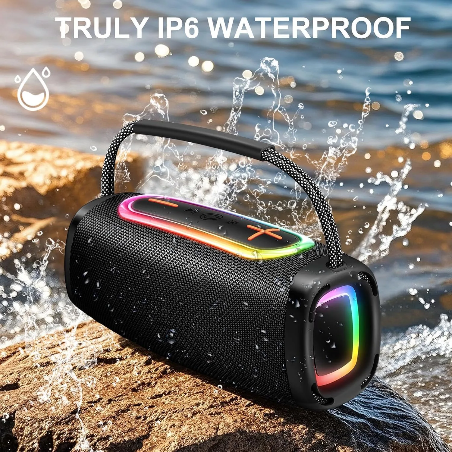 Donerton 2026 Outdoor Bluetooth BT5.4 Speaker: 75W Loud Sound, IPX7 Waterproof with 40H Playtime, Bass, TWS, 6000mAh Portable Wireless Speakers with RBG Light Show for House, Party, Projector, Beach