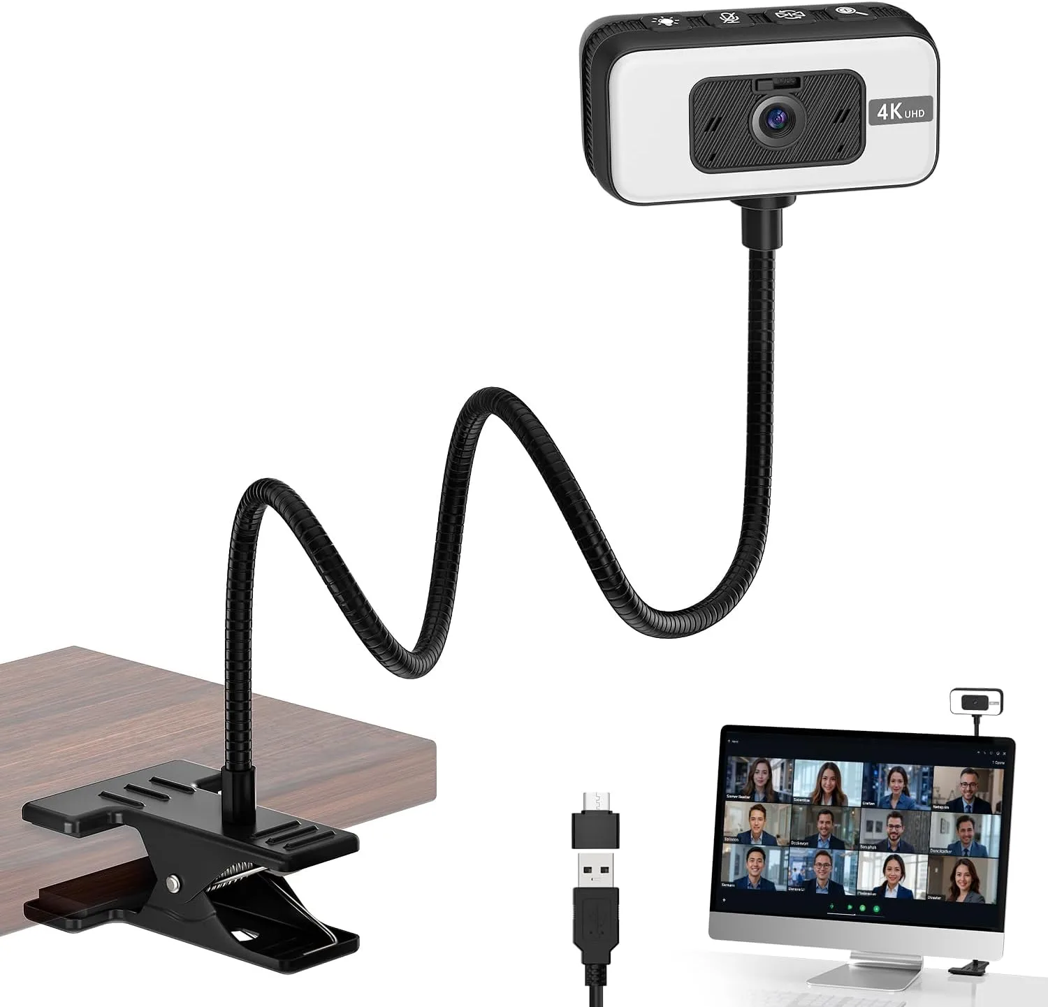 Webcam 4K Majiphi con luz, enfoque PDAF y micrófono para streaming