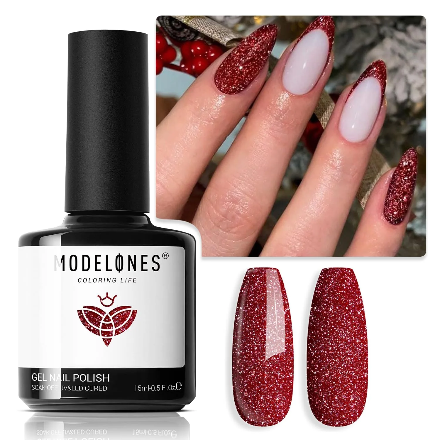 modelones Glitter Gel Nail Polish Pastel Burgundy Red Gel Nail Polish