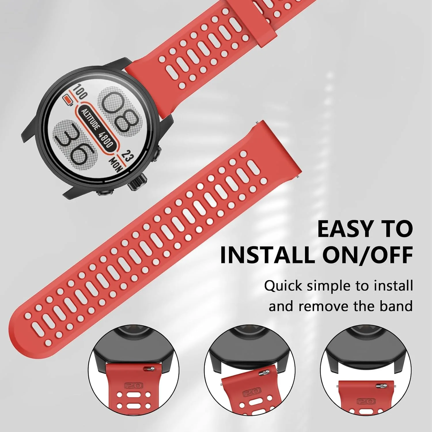 Compatible with Coros Pace 2 Watch Band, 20mm Quick Release Sports Silicone Watch Band Breathable Wristband Strap Women Men Strap for COROS APEX 2/APEX 42mm