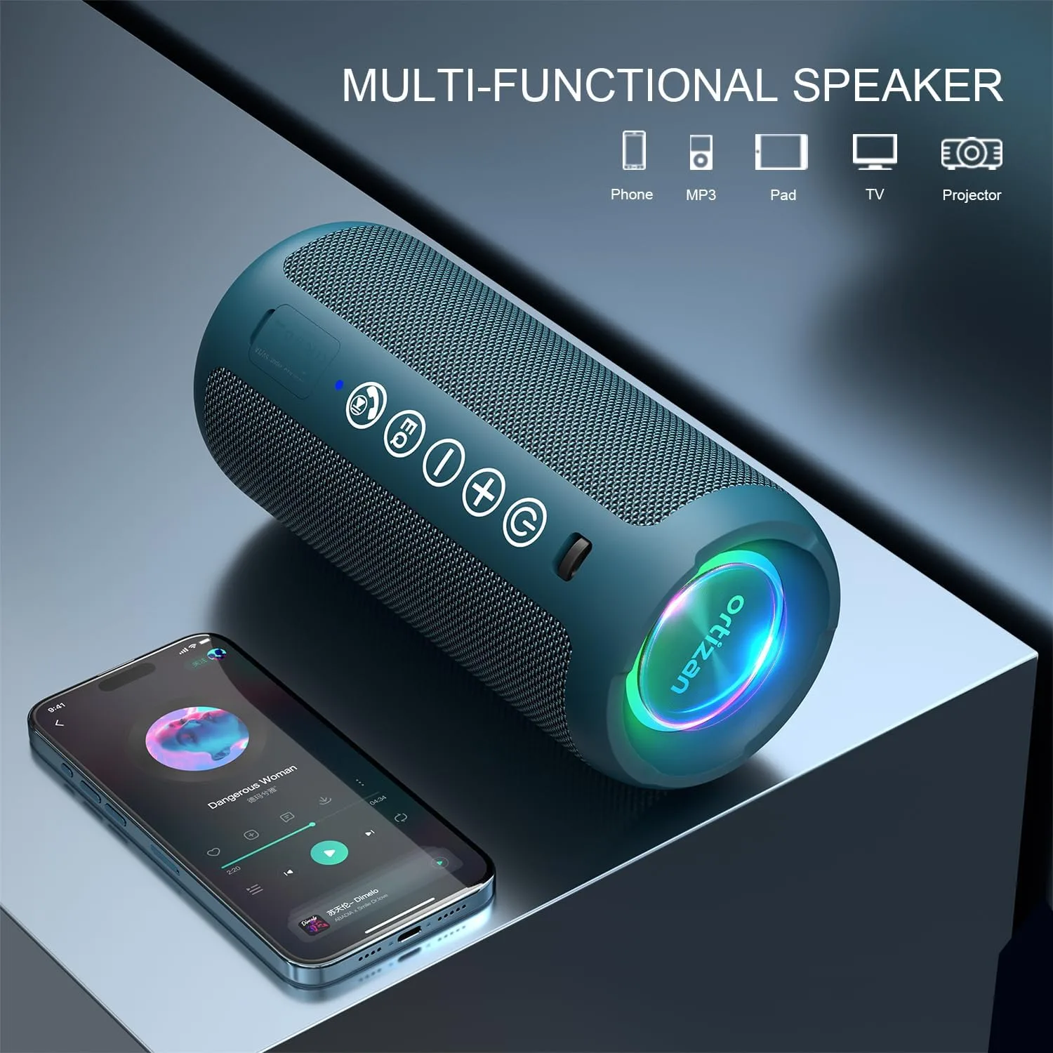 Ortizan Portable Bluetooth Speaker, IPX7 Waterproof, Wireless, Dark Blue