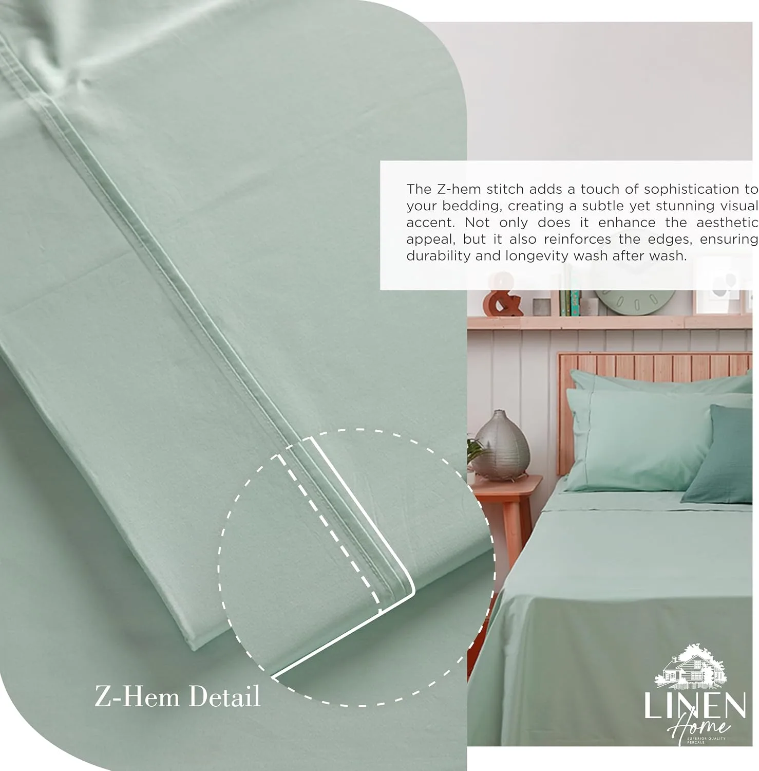 Linen Home 100% Cotton Percale King Sheets, 4 Pc Cooling Set - Pastel Turk
