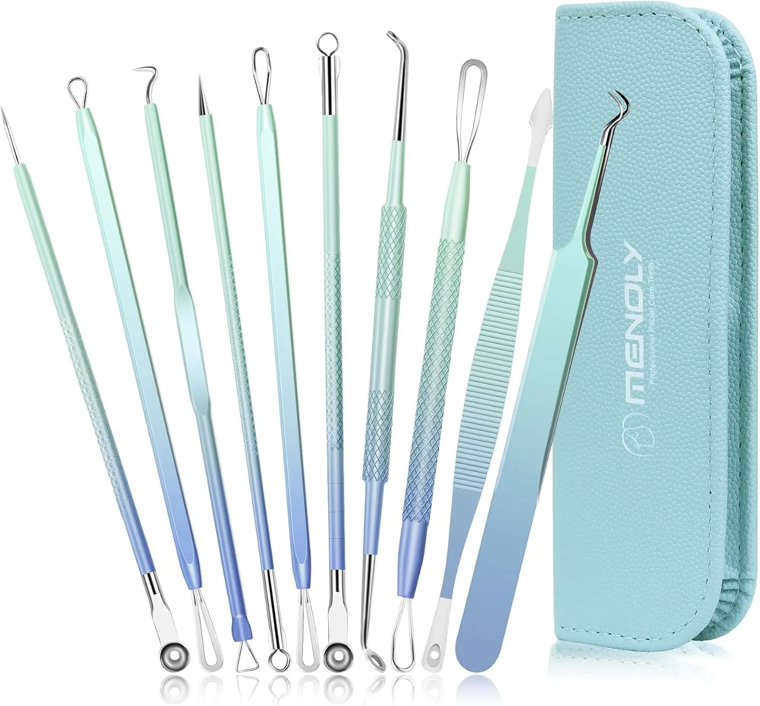 MENOLY Blackhead Remover Tools 10Pcs Pimple Popper Tool Kit, Blackhead Remover Extractor Tools, Anti-Slip Handle Pimple Comedone Extractor Acne Kit for Blackhead,Blemish,Zit Whitehead