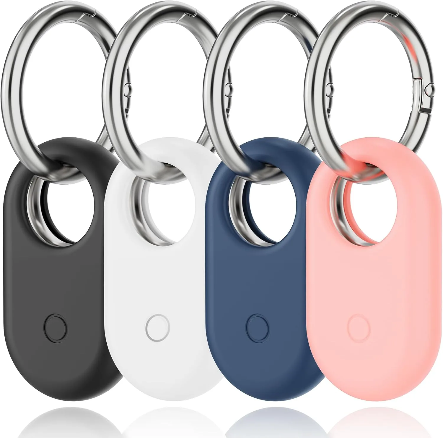 [4 Pack] for Samsung Smart Tag 2 Case, Silicone Holder for Galaxy Smarttag2 with Keychain Full Body Shockproof, Anti-Scratch, for Backpacks, Keys, Luggage, Pets, Dog Collars, Black, White, Blue, Pink