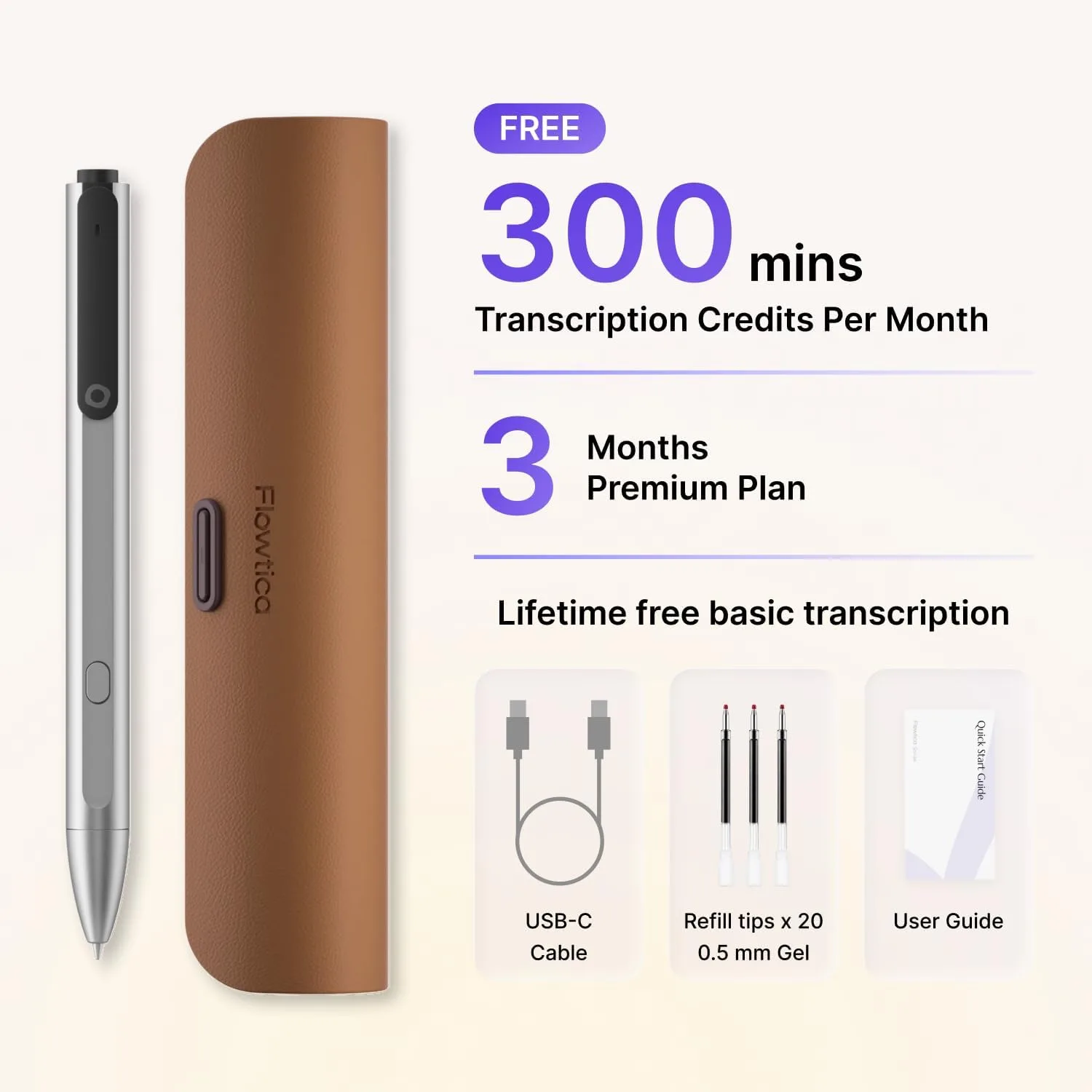 Flowtica AI Voice Recorder, Note Taking Device with Unlimited Transcription