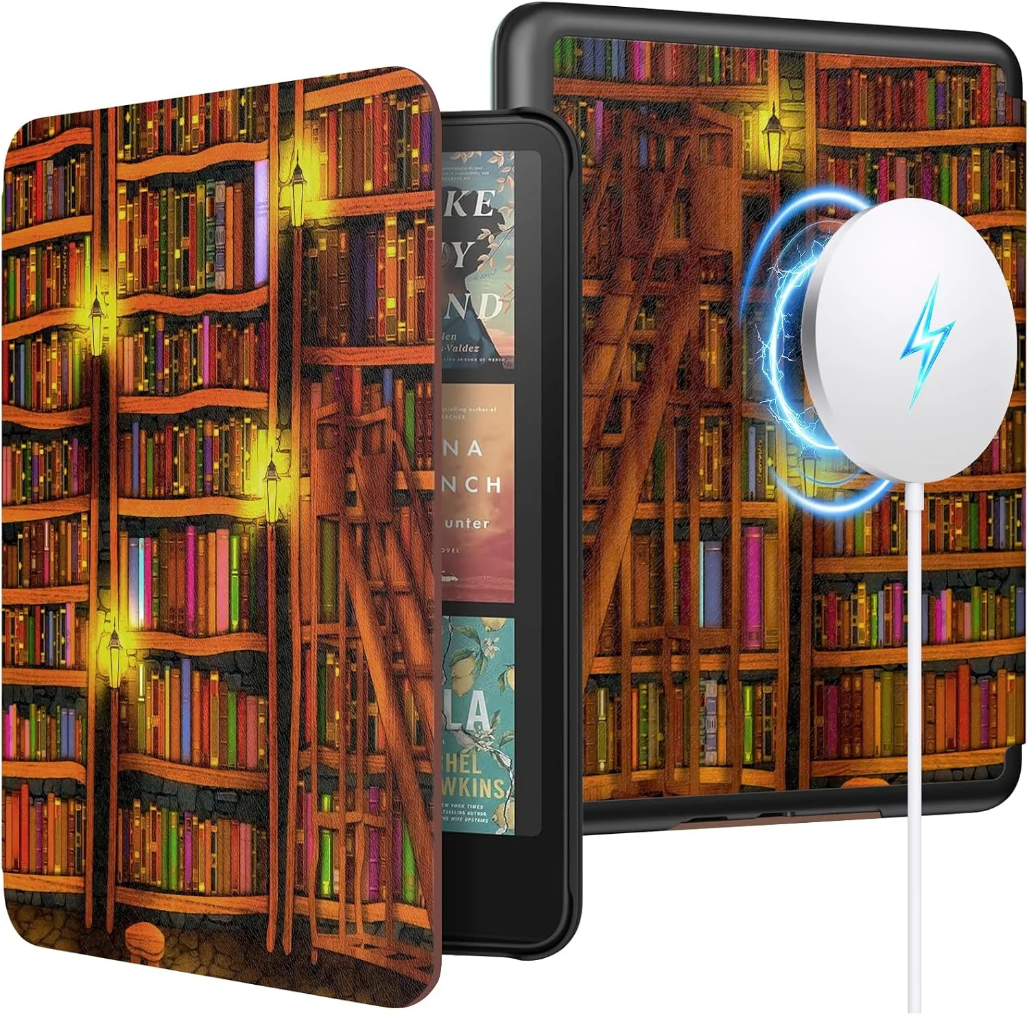 Moko Magnetic Case for 7" Kindle Paperwhite 12th/Colorsoft, Retro Library