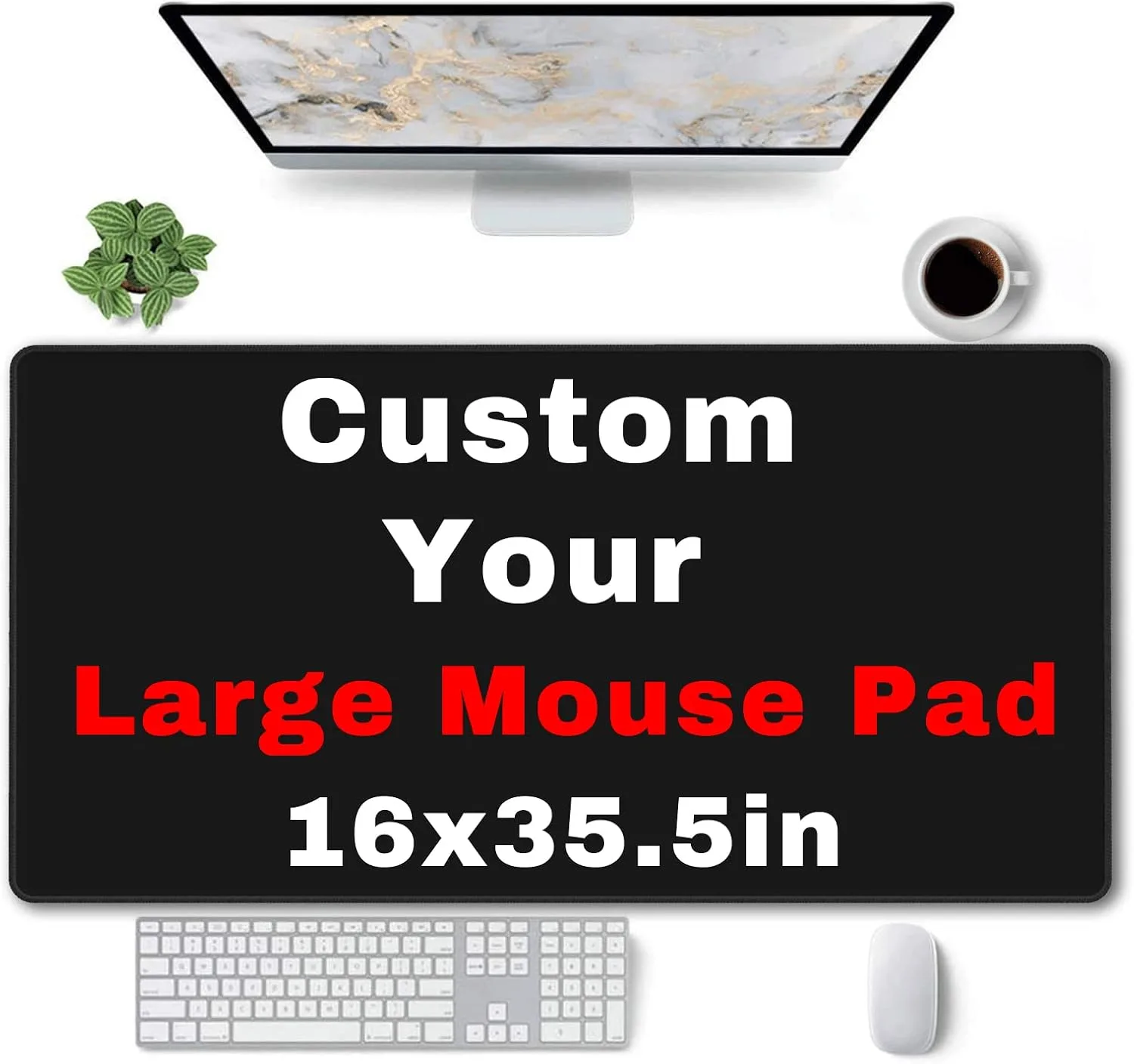 Custom Gaming Mouse Pad with Stitched Edge, Add Your Picture Text Logo, Non Slip Laptop Mouse Pad for Home Office Work (16 x 35.5in)