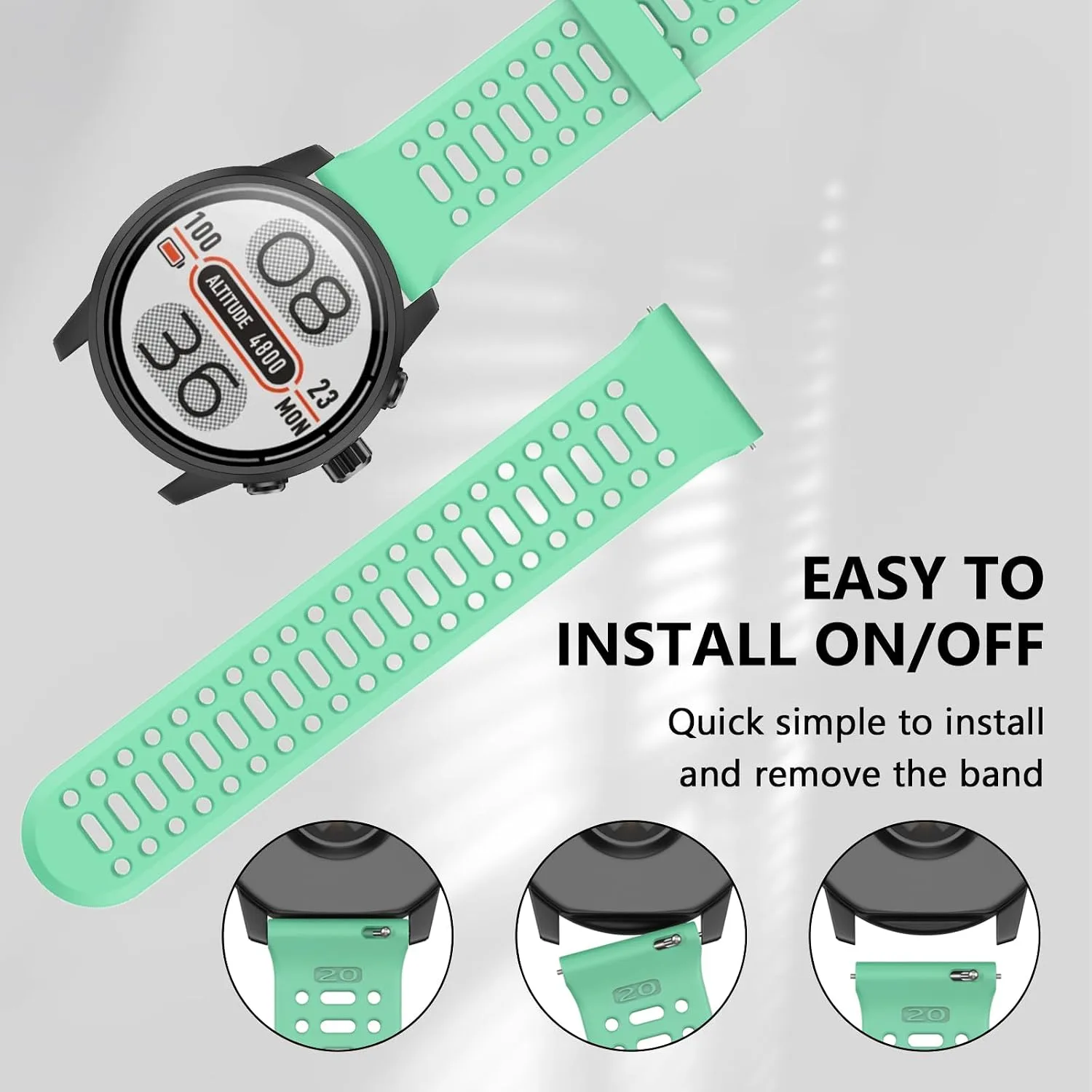 Compatible with Coros Pace 2 Watch Band, 20mm Quick Release Sports Silicone Watch Band Breathable Wristband Strap Women Men Strap for COROS APEX 2/APEX 42mm