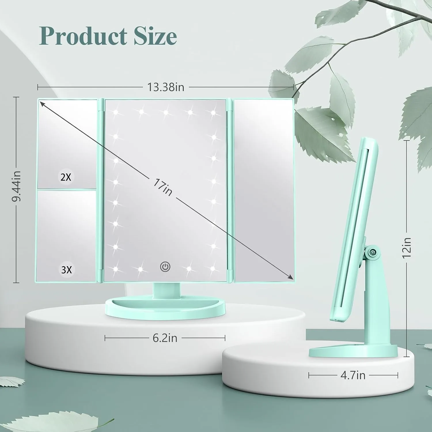 HUONUL 2X/3X/10X Magnifying Vanity Mirror with Light, Trifold Makeup Mirror