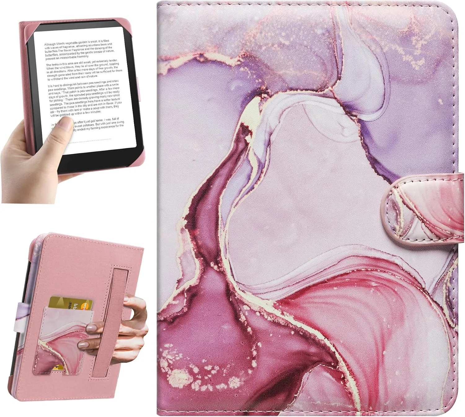 HoYiXi Universal Case for 6-inch Kindle eReader Compatible with Kobo/Voyaga/Pocketbook/Tolino E-Book Reader,6'' eReader Protective Cover with Built-in Card Slot,Dali Pink