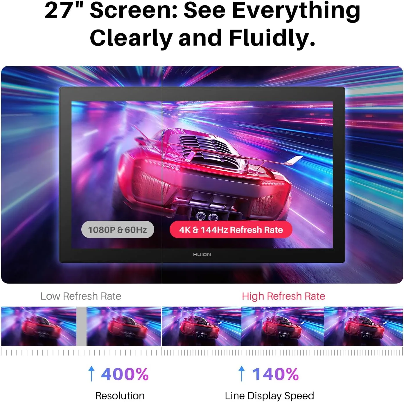 HUION KAMVAS Pro 27 (144Hz) 4K UHD Touchscreen Drawing Tablet, PenTech 4.0