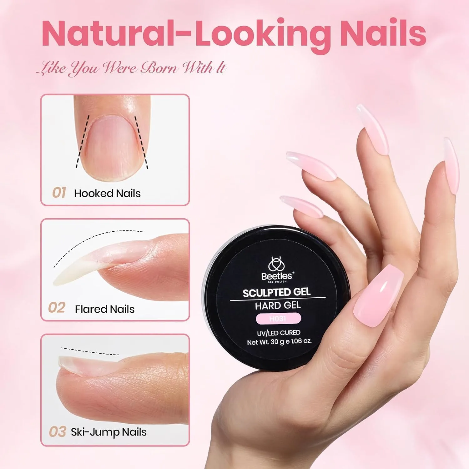 Beetles Hard Gel for Nails Extension Kit, 3 Colors & Half Cover Nail Tips