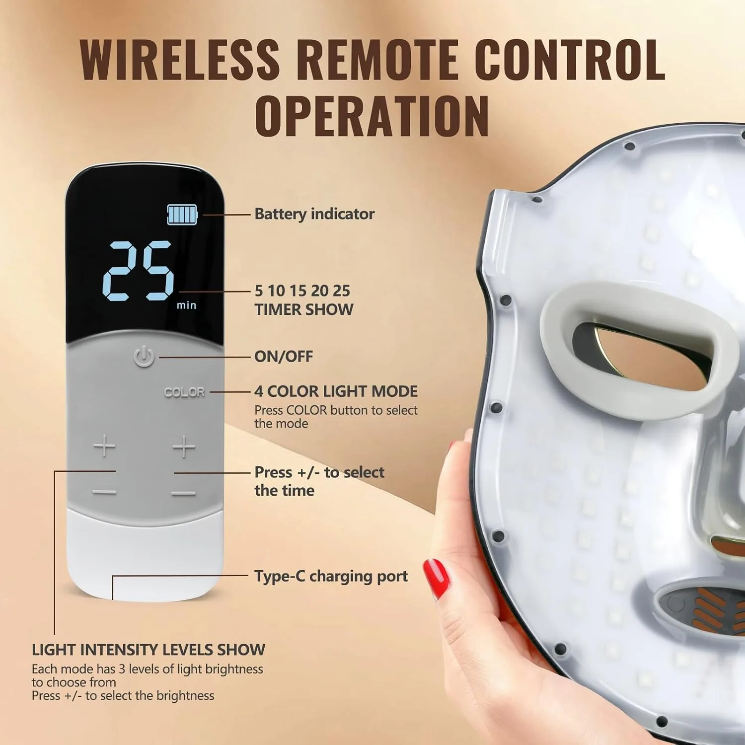 FSA Red Light Therapy Mask for Face,4 Modes HSA LED Face Mask Light Therapy,Acne Removal Wrinkles&Redness Anti-Aging,2000mAh Rechargeable,Wirless Remote,Infrared Photon Facial Mask for Travel Yoga