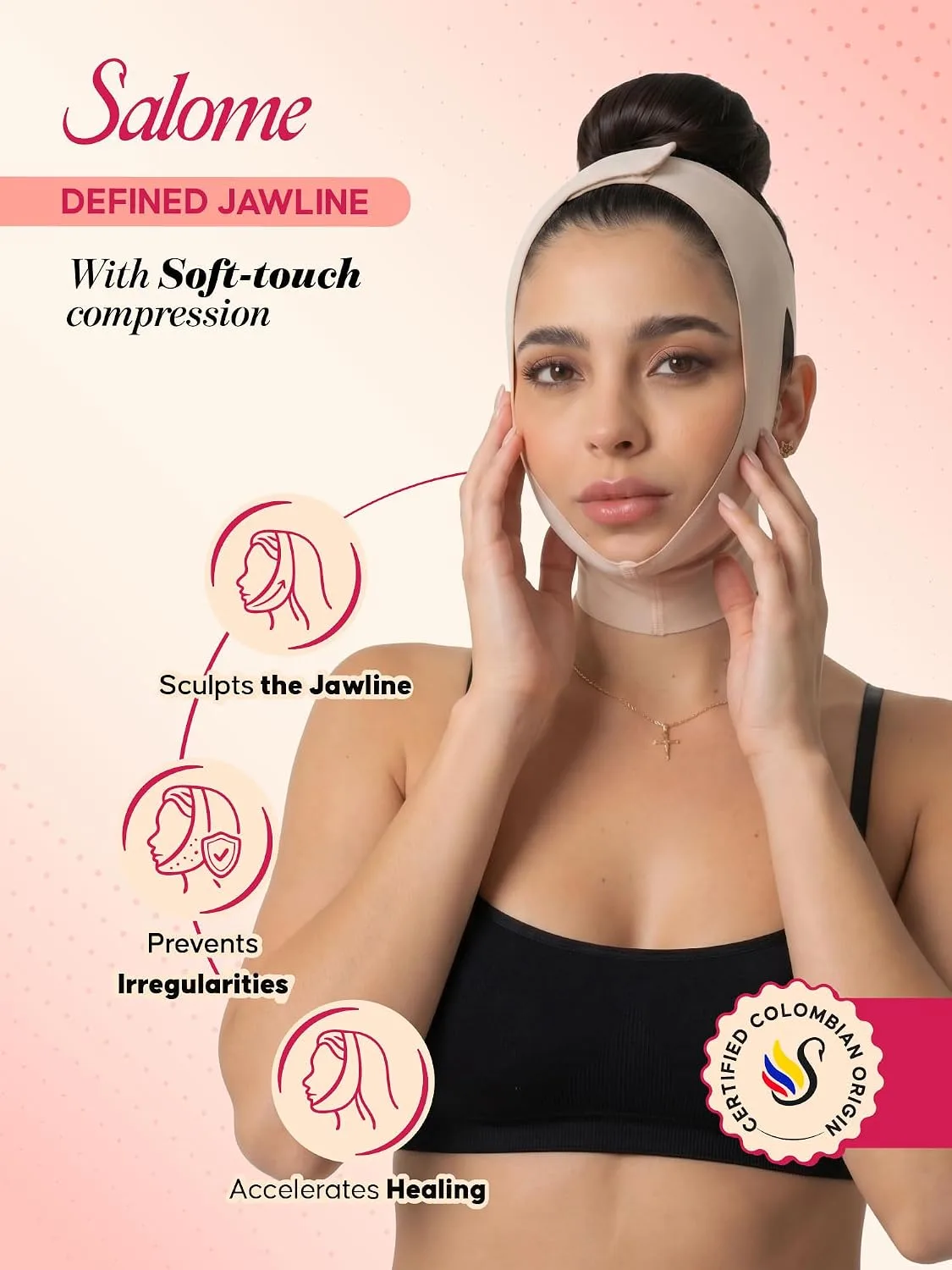 Chin Tightening and Lifting Strap Wrap Face Compression Garment Jawline Shaper Post-Surgery Lift Mask | Faja Mentonera para Papada Beige