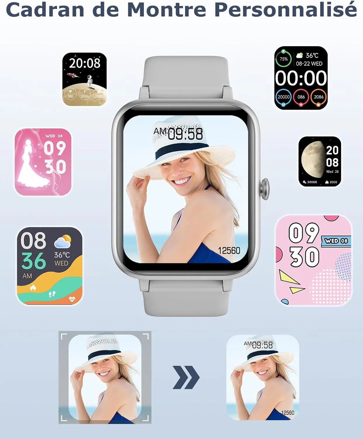 GRV Smart Watch for Men Women, Bluetooth Call, for iPhone Android Gray