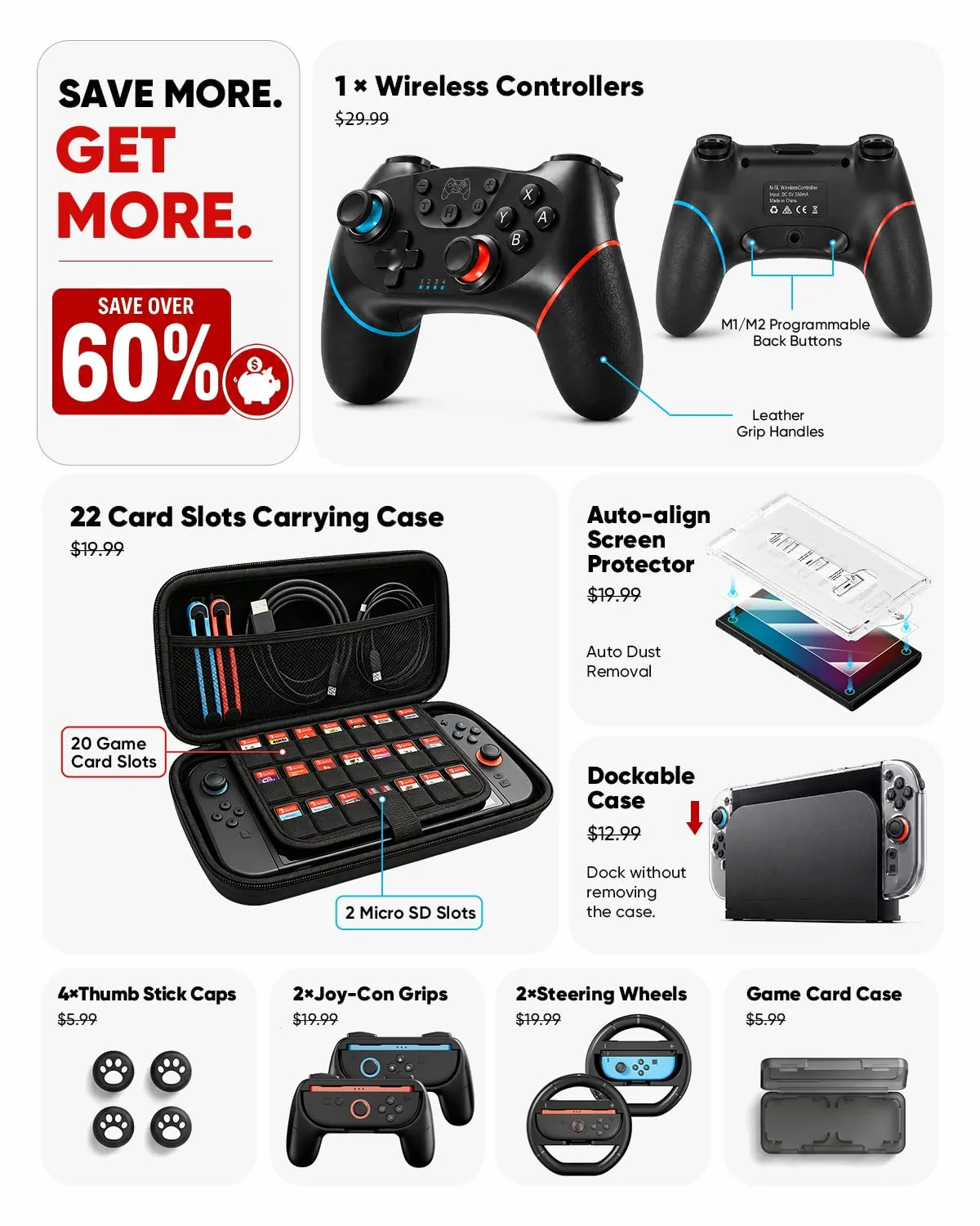 Pro Controller Accessories Bundle for Nintendo Switch 2, 17-in-1 Game Kit
