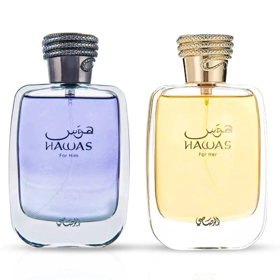 RASASI Hawas For Him & Hawas For Her EDP Sprays 100ML (3.4 OZ) Long Lasting, Exquisite Scent, Luxurious Fragrances. (Luxurious Bundle)