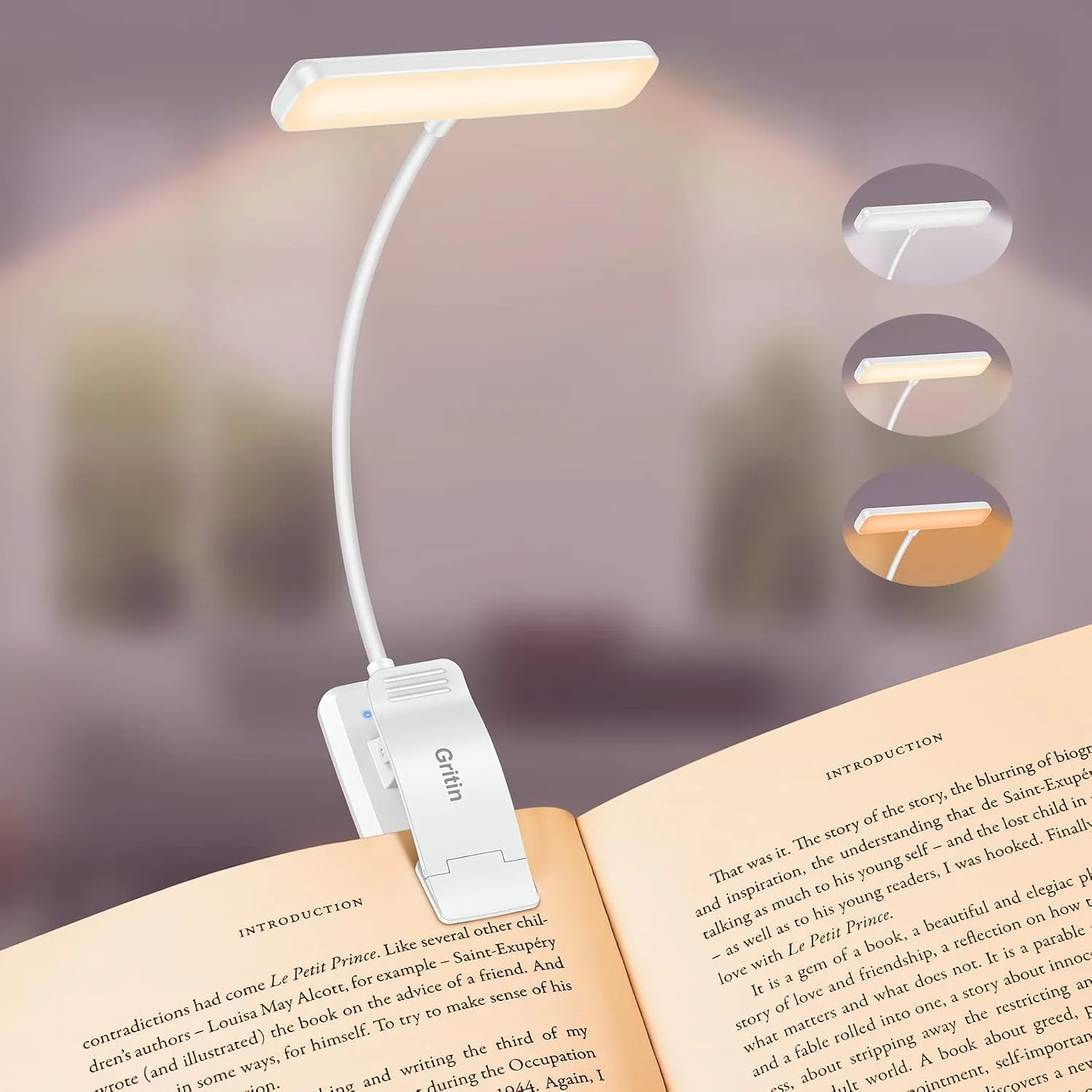 Gritin 19 LED Rechargeable Book Light for Reading in Bed
