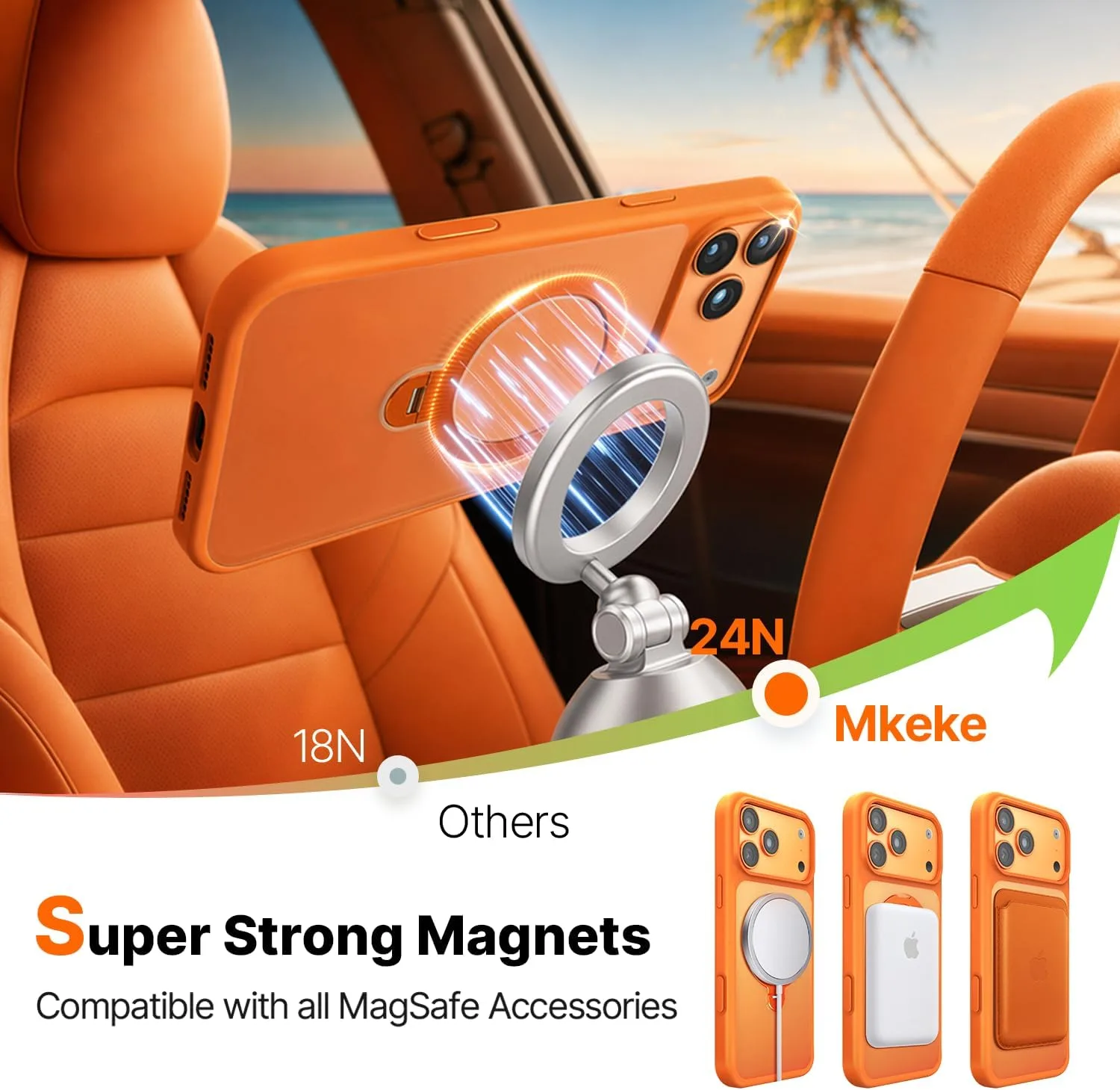 Mkeke for iPhone 18 Pro Max/17 Pro Max Case Orange [360° Magnetic Stand]