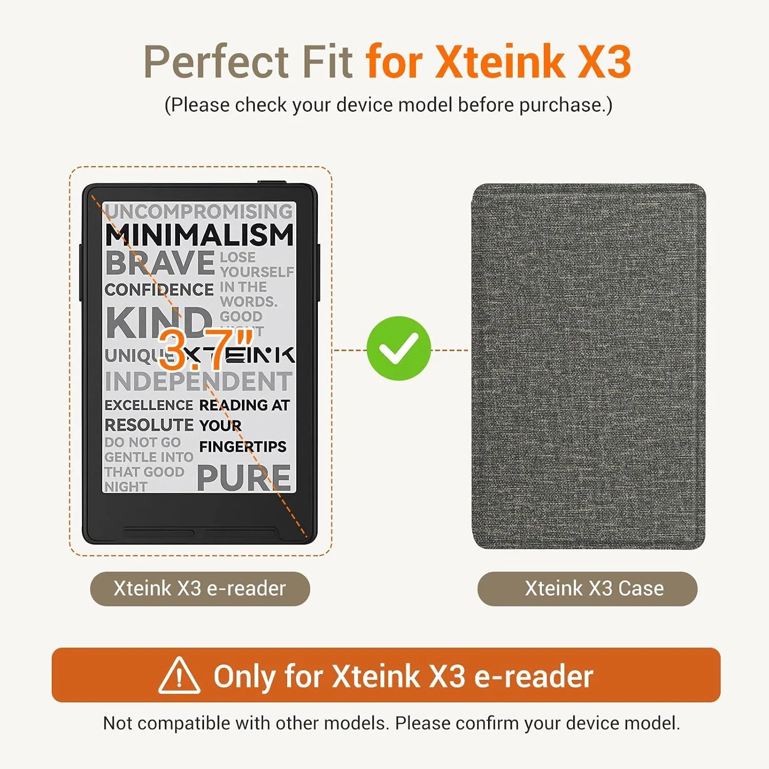 CoBak Magnetic Case for XTEINK X3 eBook Reader, 3.7" Ultra-Lightweight PU Leather Cover(Cloth Pattern Gray)