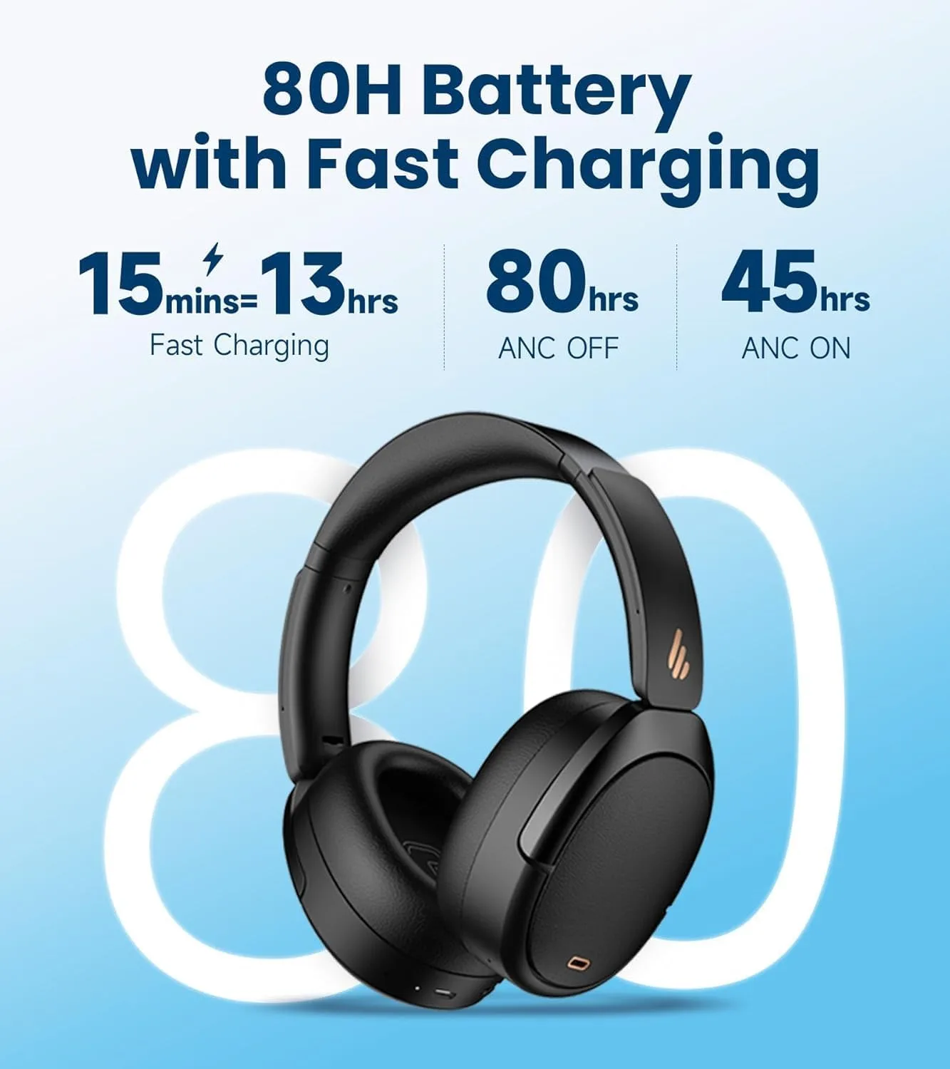 Edifier WH950NB Gen 2 8-Level Active Noise Cancelling Headphones, Black