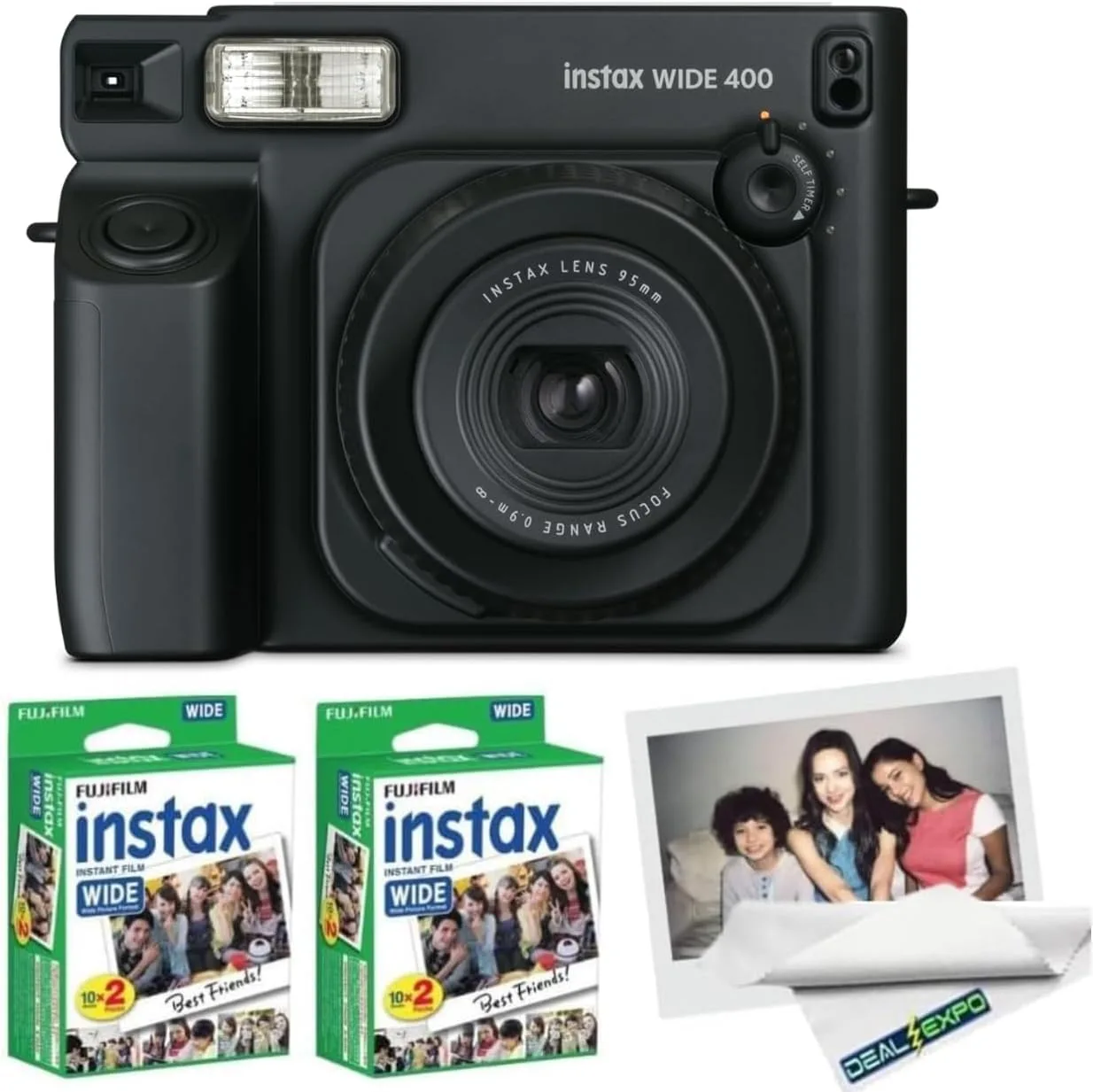 FUJIFILM instax Wide 400 Instant Film Camera (Black + Extra Film(40 Sheets))