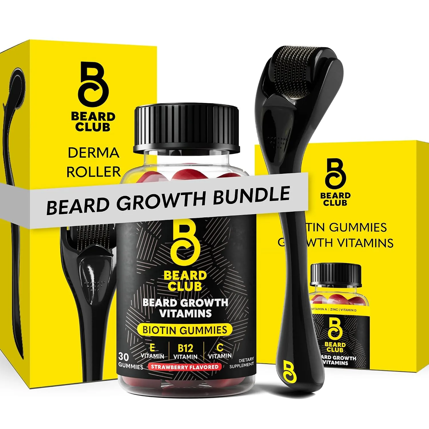 The Beard Club Derma Roller and Biotin Beard Balm Bundle - Mens Grooming Kit with 540 Titanium Microneedle Face Roller 0.25 mm and Thickening Shea Butter Balm for Facial Hair and Skin Care