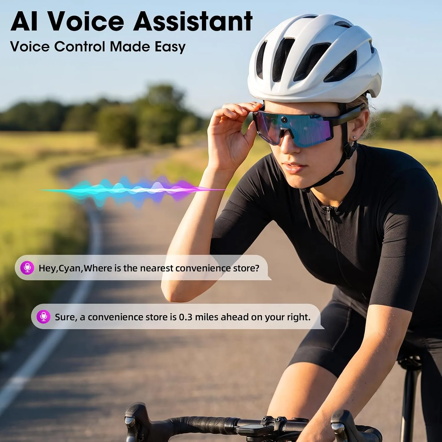 AI Smart Glasses with POV Camera, 4K Video Recording for Cycling & Hiking