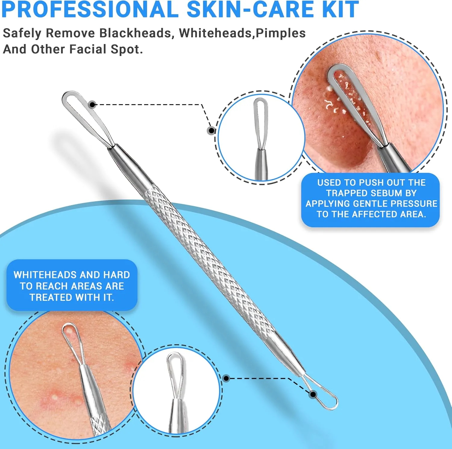 2Pcs Stainless Steel Pimple Extractor Acne Tool Surgical Blackhead Remover