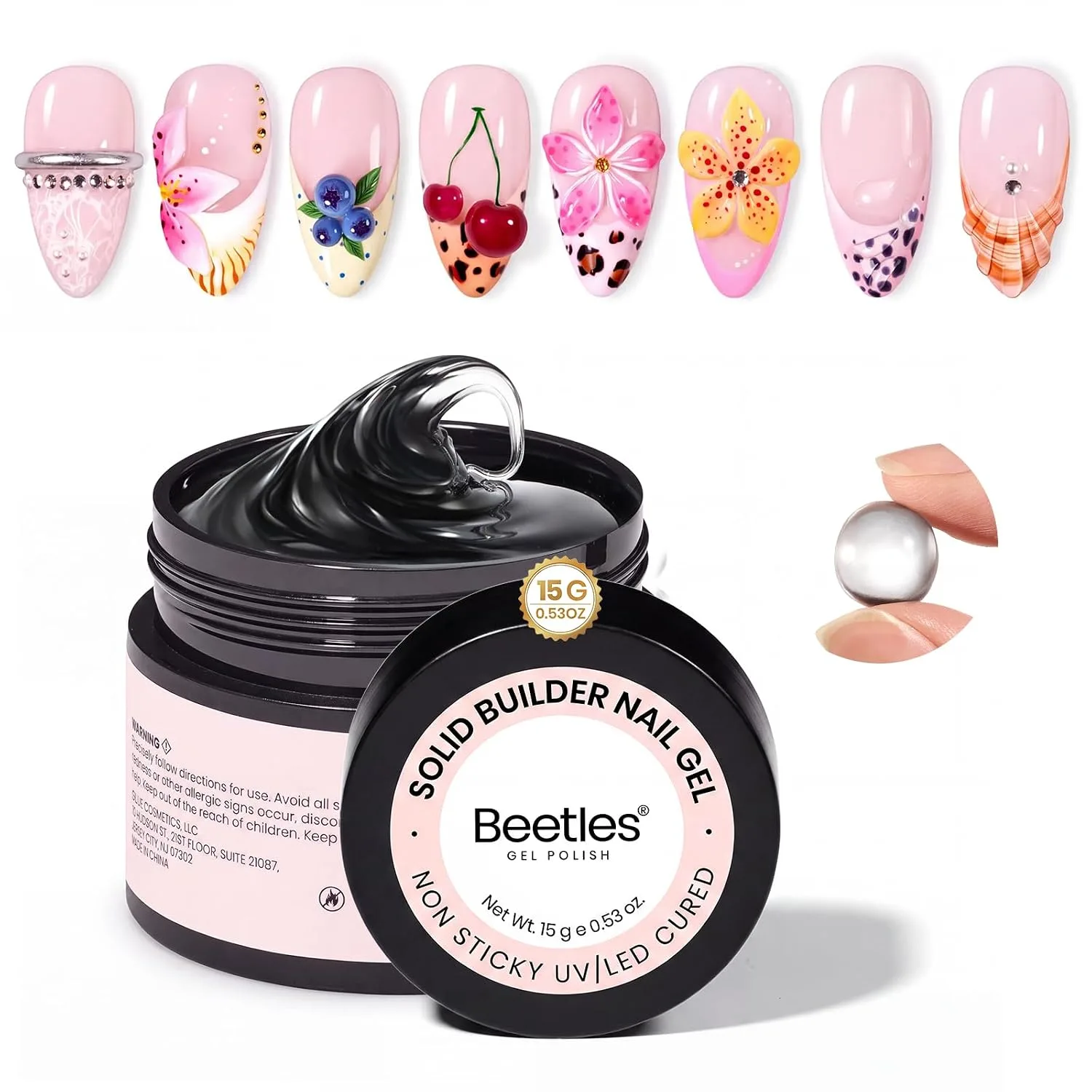 Gel para uñas Beetles Clear 3D Nail Art 15g sin pegajosidad TPO y HEMA Free
