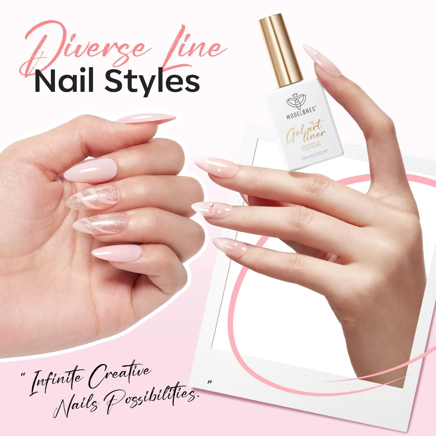 modelones Pink French Tip Liner Gel Polish 15ml Built-in Fine Brush