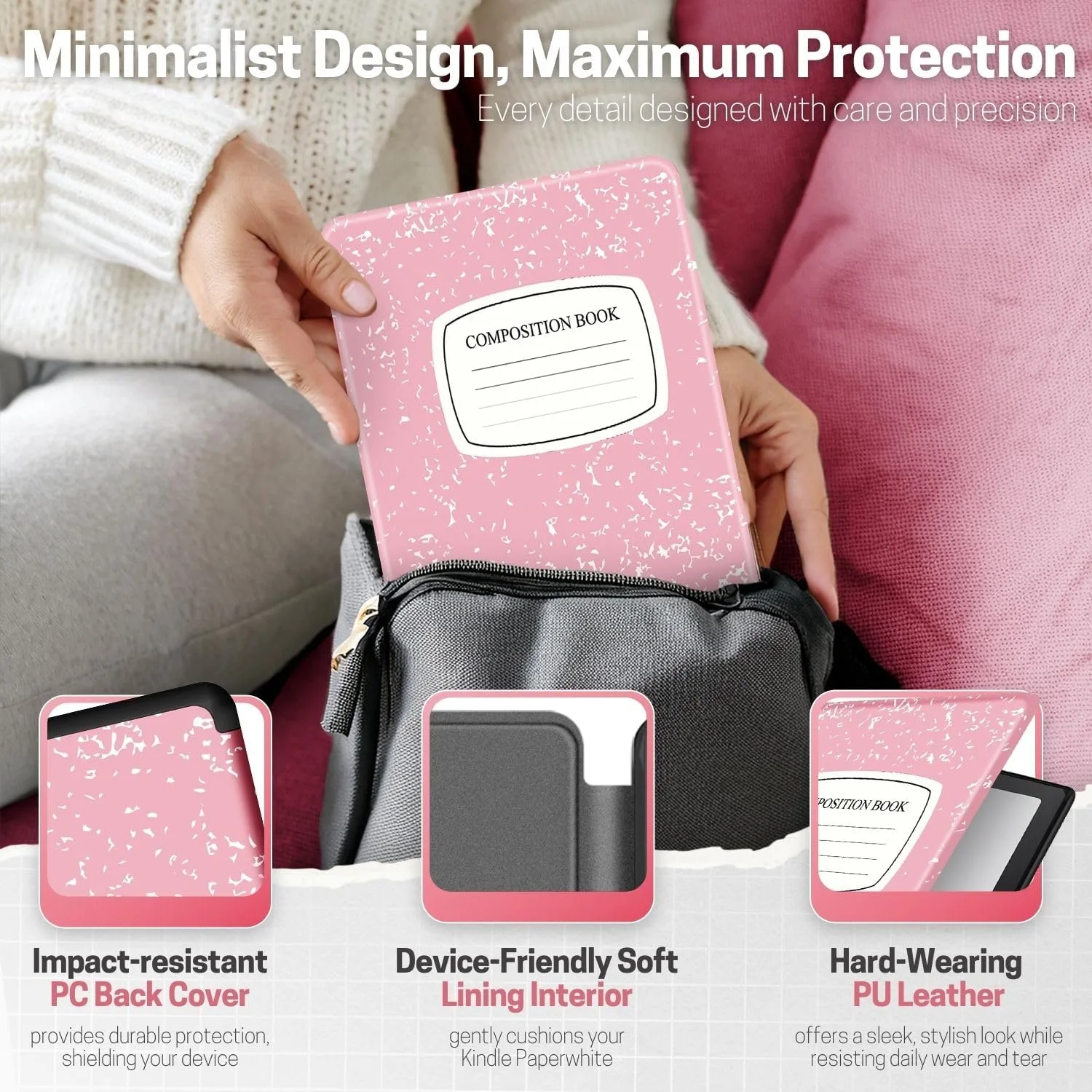 TNP Kindle Paperwhite 12th Gen Case, Colorsoft 7-Inch Composition Book Pink