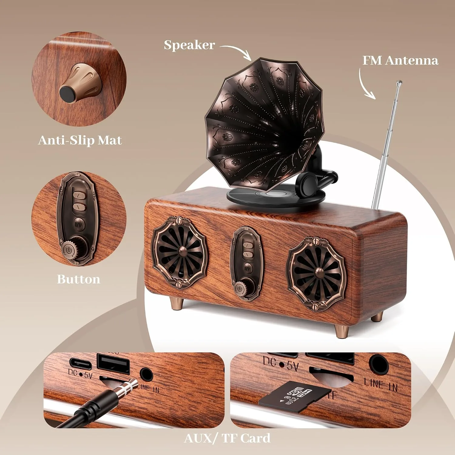 Retro Bluetooth Speaker with FM Radio & Dual-Speaker Design