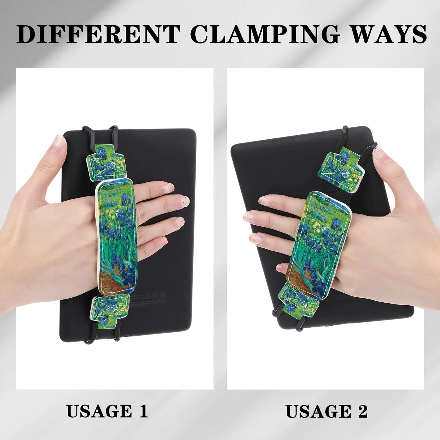 Hand Strap Accessories for Kindle – Finger Grip for 6-7.5" Paperwhite 11th/12th Generation/Kobo/Lenovo/Sony Ereaders Tablet Iris Flowers Floral Blue High Elasticity Holder for Reading