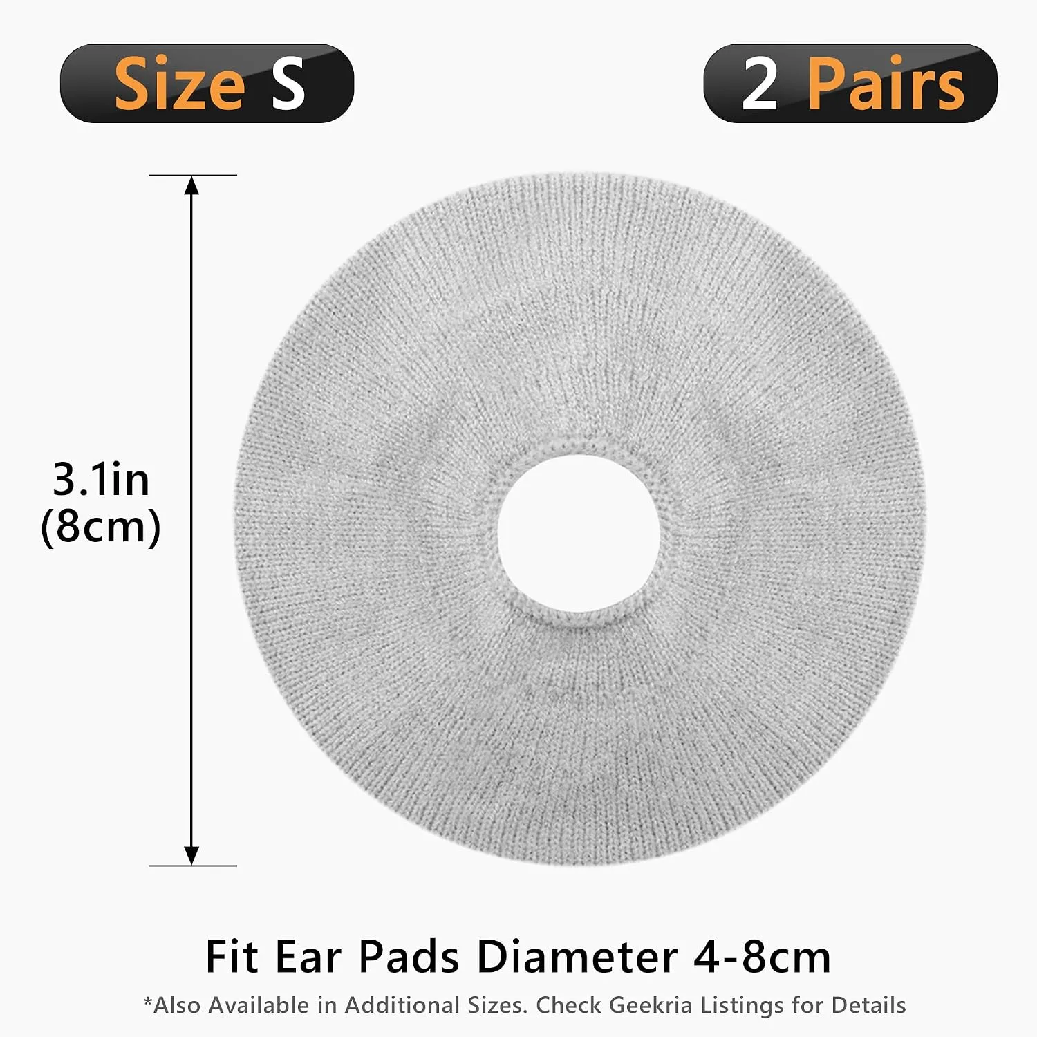 Geekria 2 Pairs Knit Fabric Headphones Ear Covers - Product Safety Certified - Washable & Stretchable Earcup Protectors for On-Ear Headsets, Sweat Pads for Gym, Meeting (Size S/Grey)