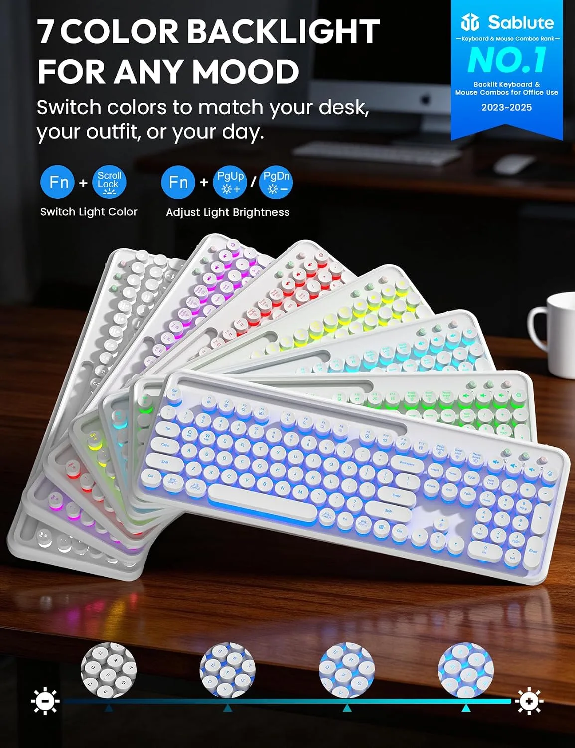 Wireless Keyboard and Mouse, Backlit Typewriter with Magnetic Wrist Rest