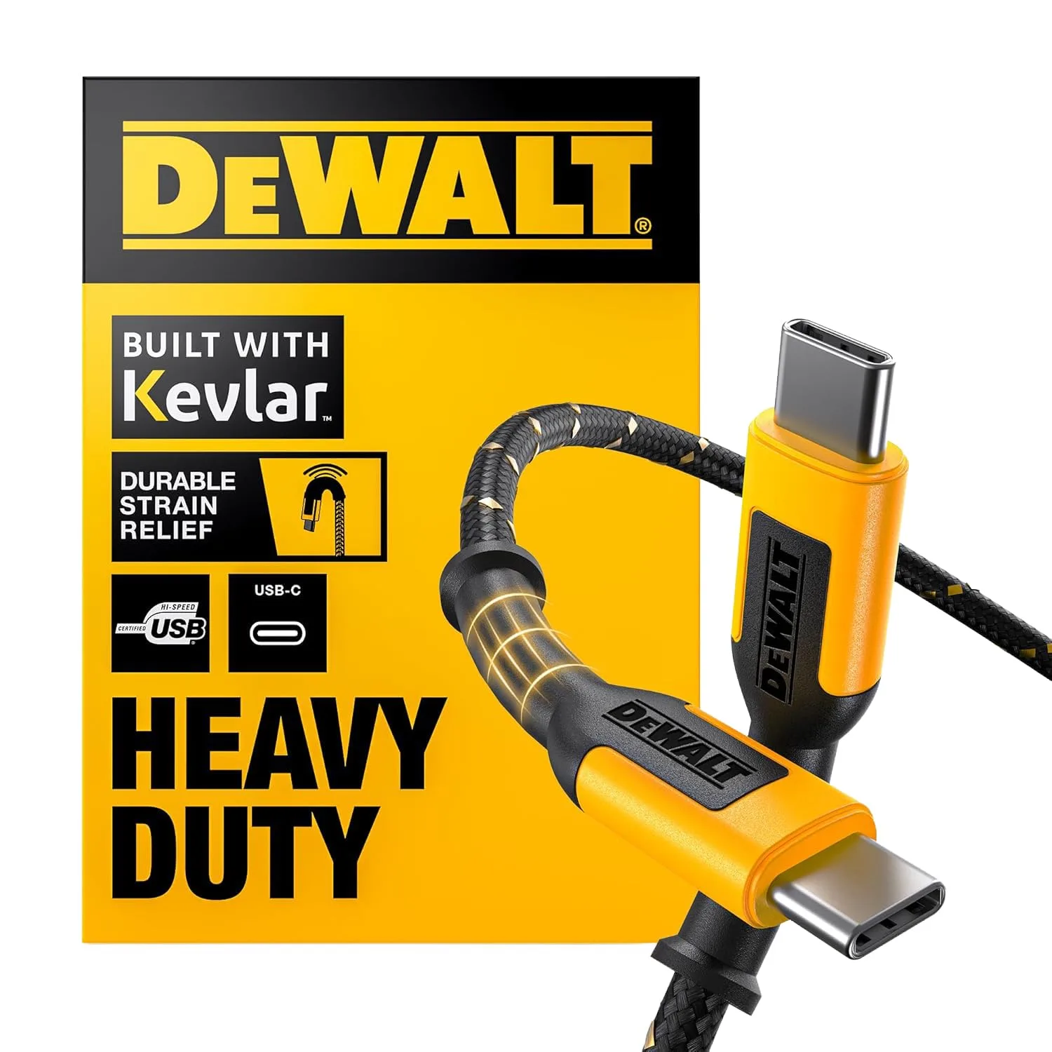 DEWALT Heavy Duty USB C Cable, Jobsite 60 Watt USB C Cable 10ft