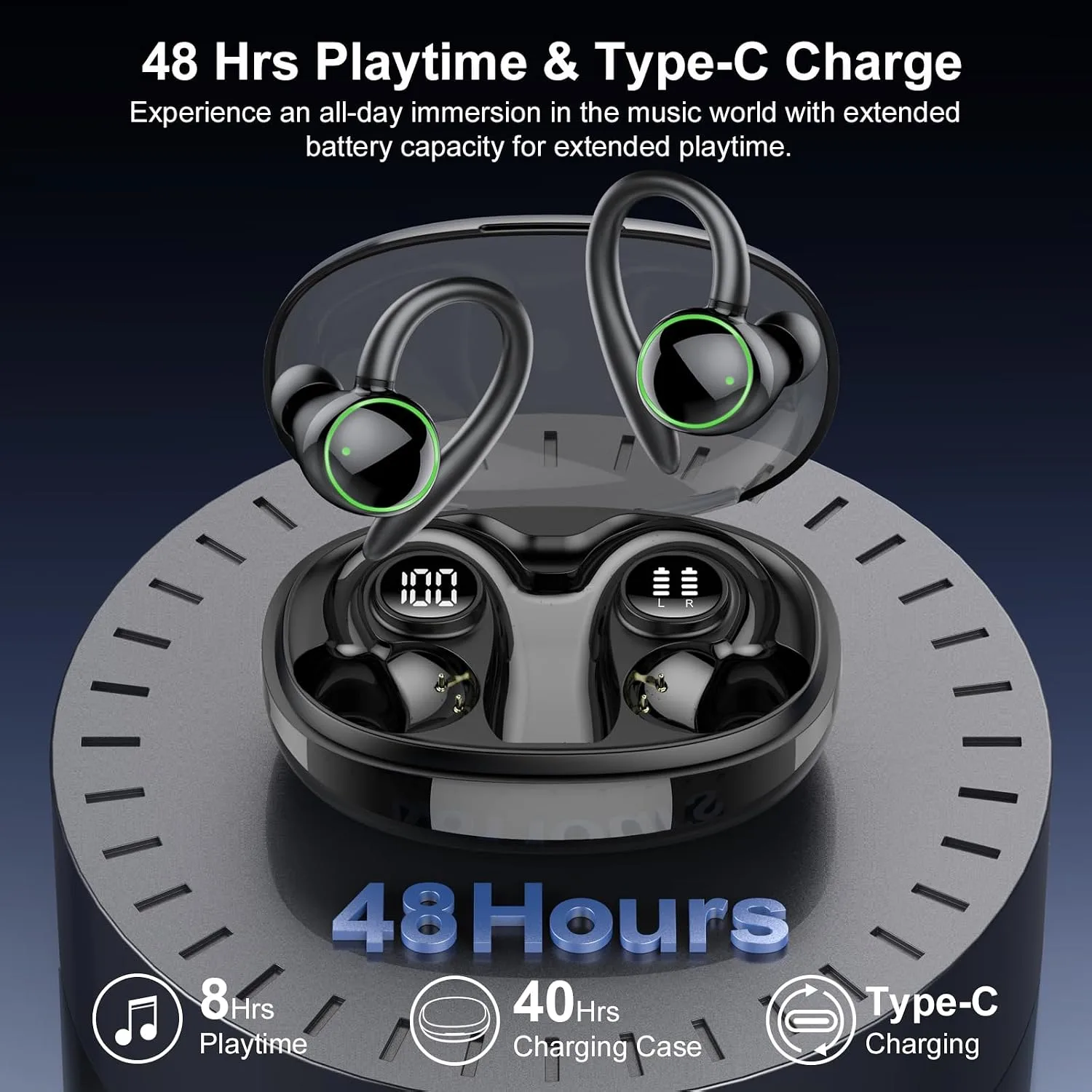 Wireless Earbuds, Bluetooth 5.4 Headphones Sport Over Ear Buds With ENC Mic