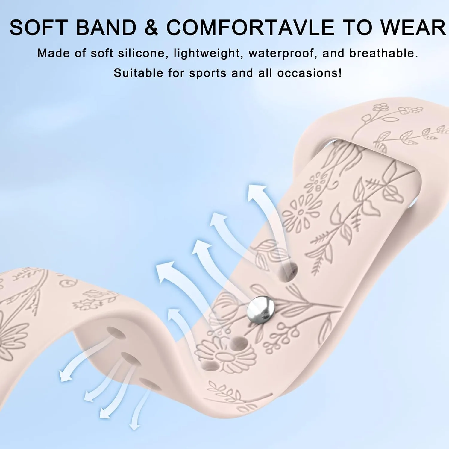 Meliya Veryfit Smart Watch Bands, 22mm Watchbands for IDW13 IDW16 IDW19 IDW26 IDW28 Smartwatch, Floral Engraved Soft Silicone Rubber Sport Replacement Watch Strap for Veryfit